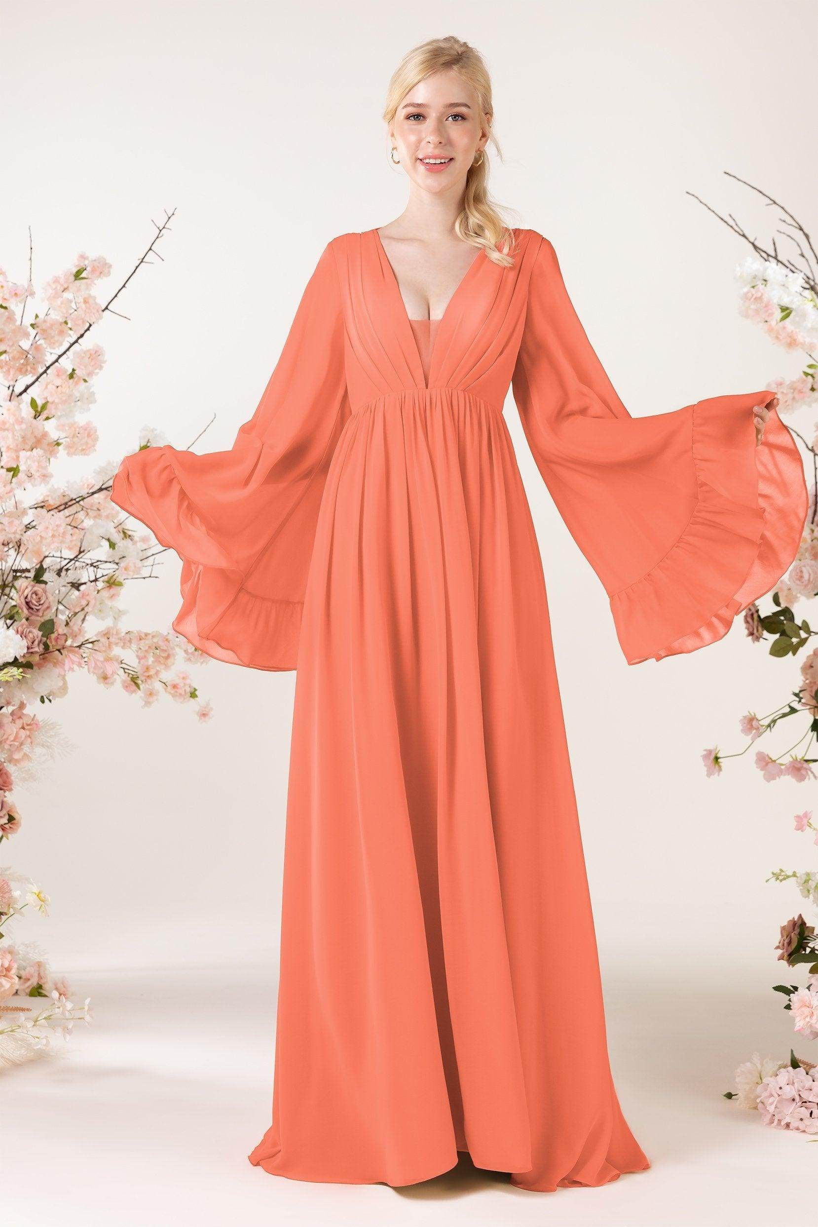 A-Line Sweep-Brush Train Chiffon Bridesmaid Dress CB0465 - COCOMELODY
