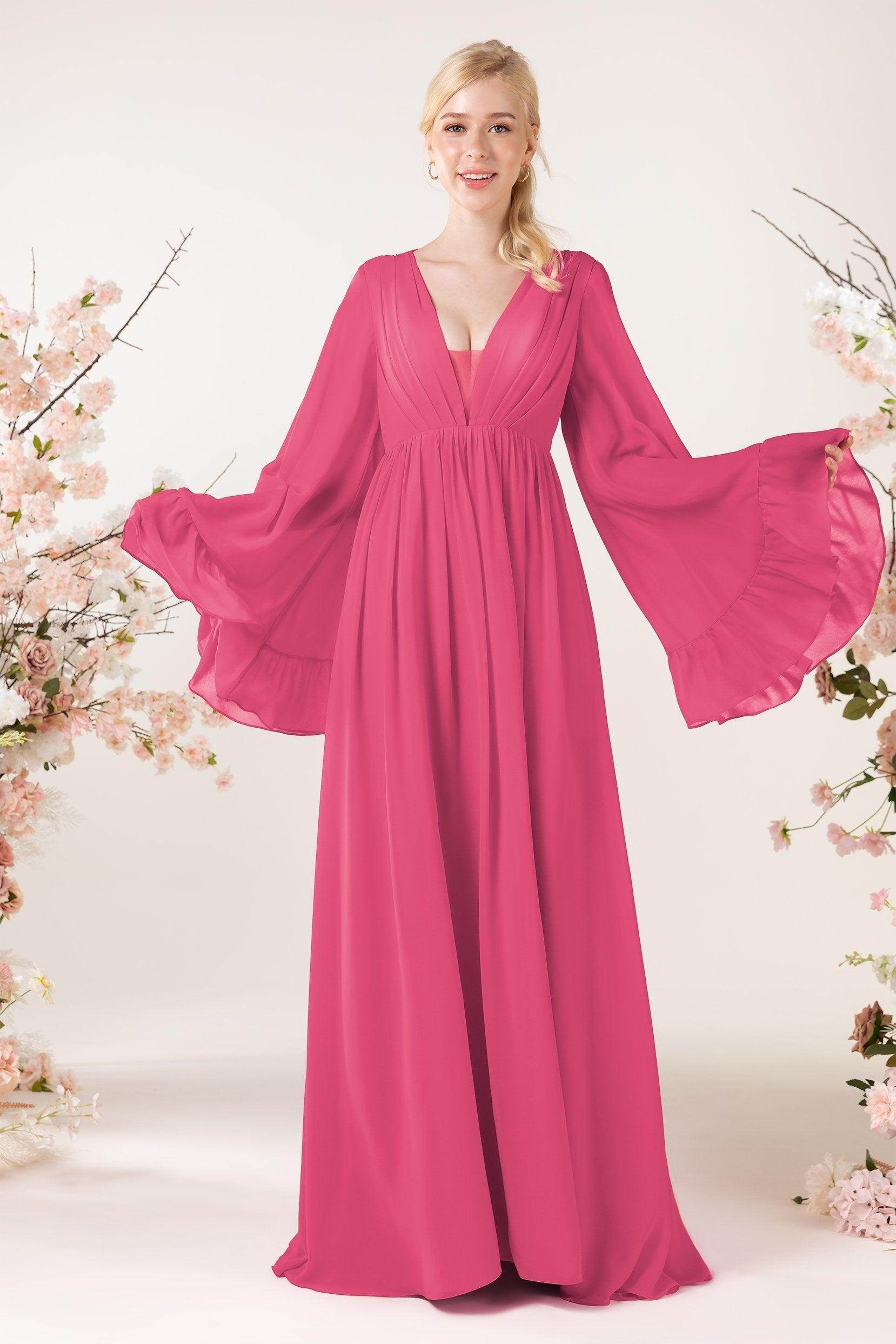 A-Line Sweep-Brush Train Chiffon Bridesmaid Dress CB0465 - COCOMELODY