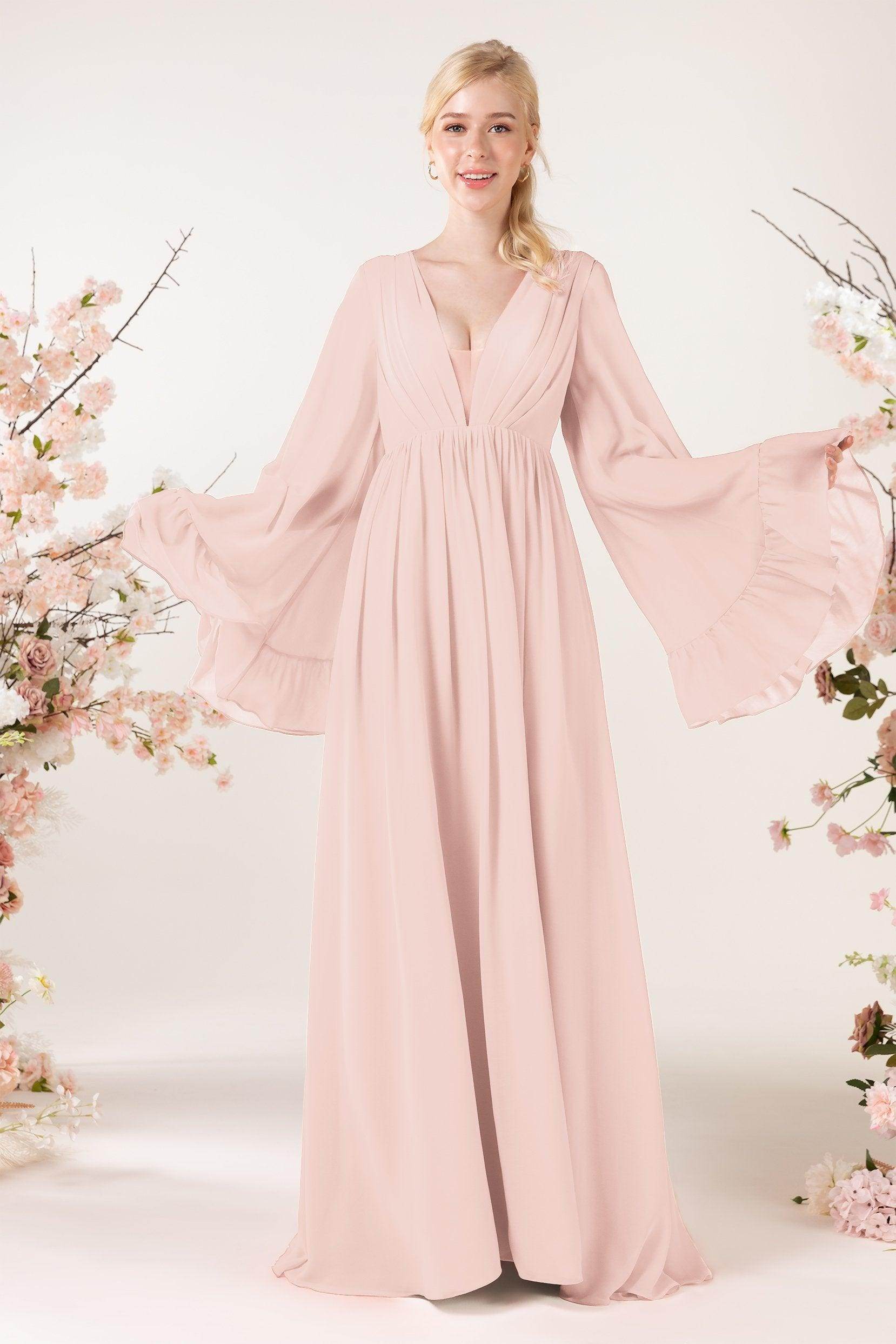 A-Line Sweep-Brush Train Chiffon Bridesmaid Dress CB0465 - COCOMELODY