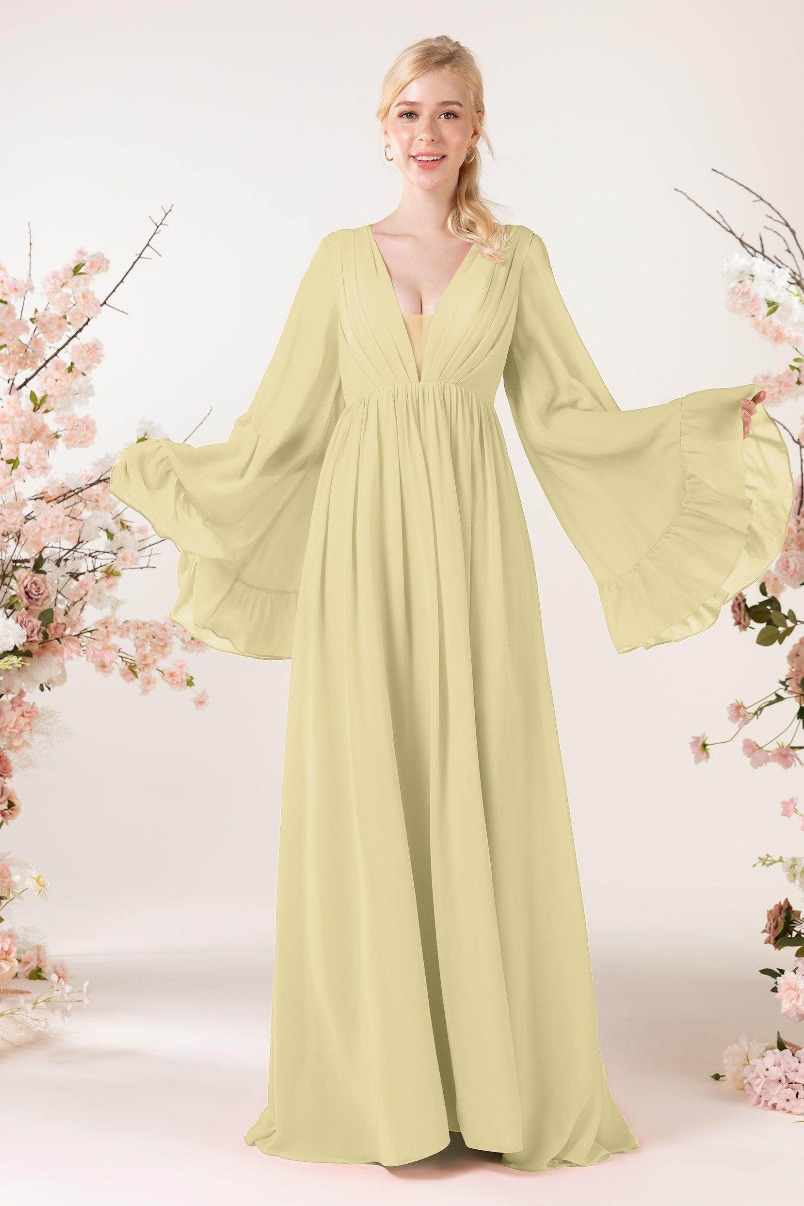 A-Line Sweep-Brush Train Chiffon Bridesmaid Dress CB0465 - COCOMELODY