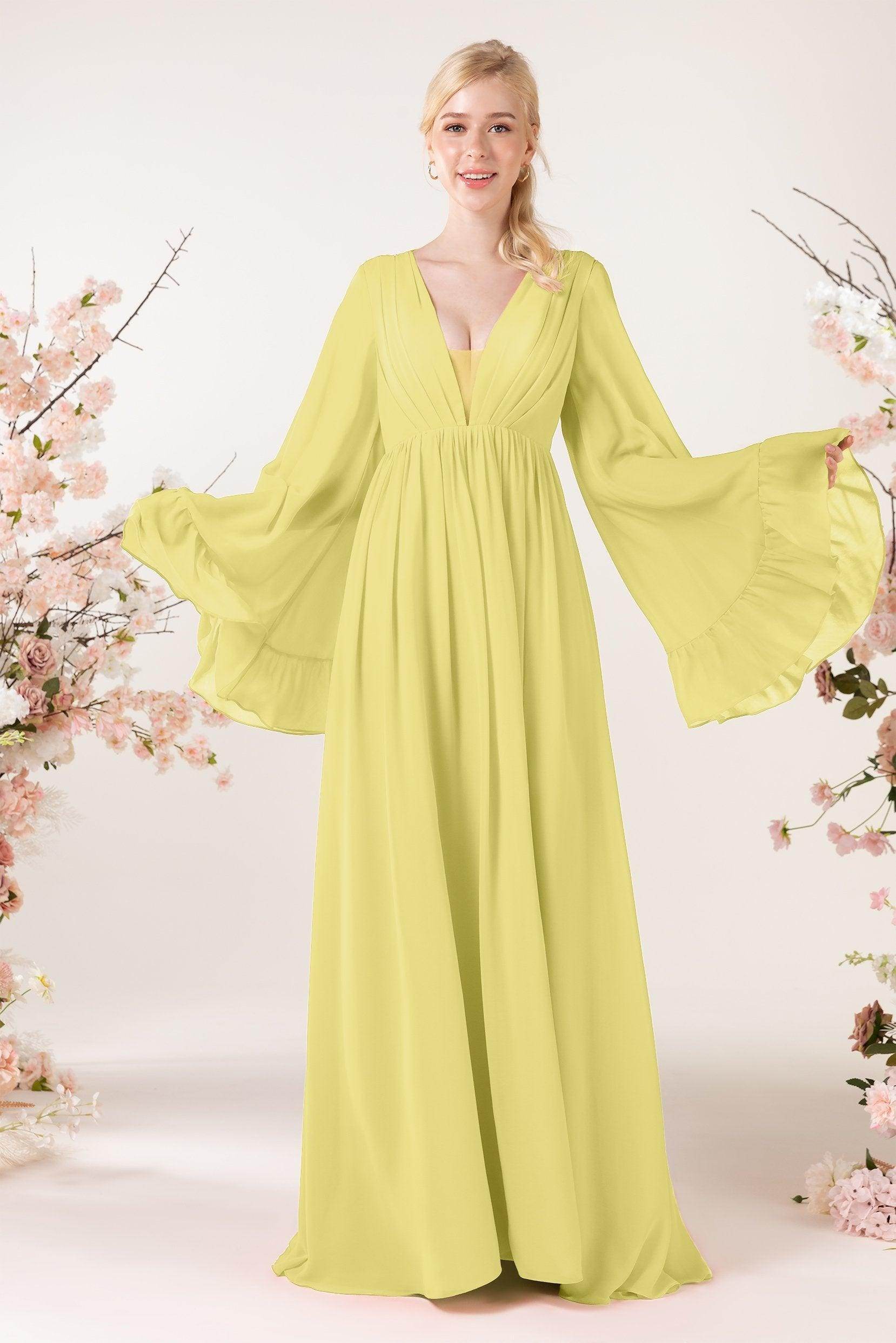 A-Line Sweep-Brush Train Chiffon Bridesmaid Dress CB0465 - COCOMELODY