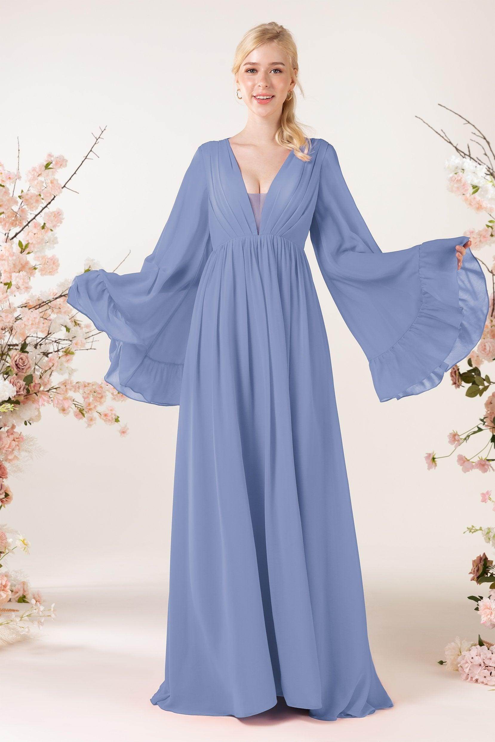 A-Line Sweep-Brush Train Chiffon Bridesmaid Dress CB0465 - COCOMELODY