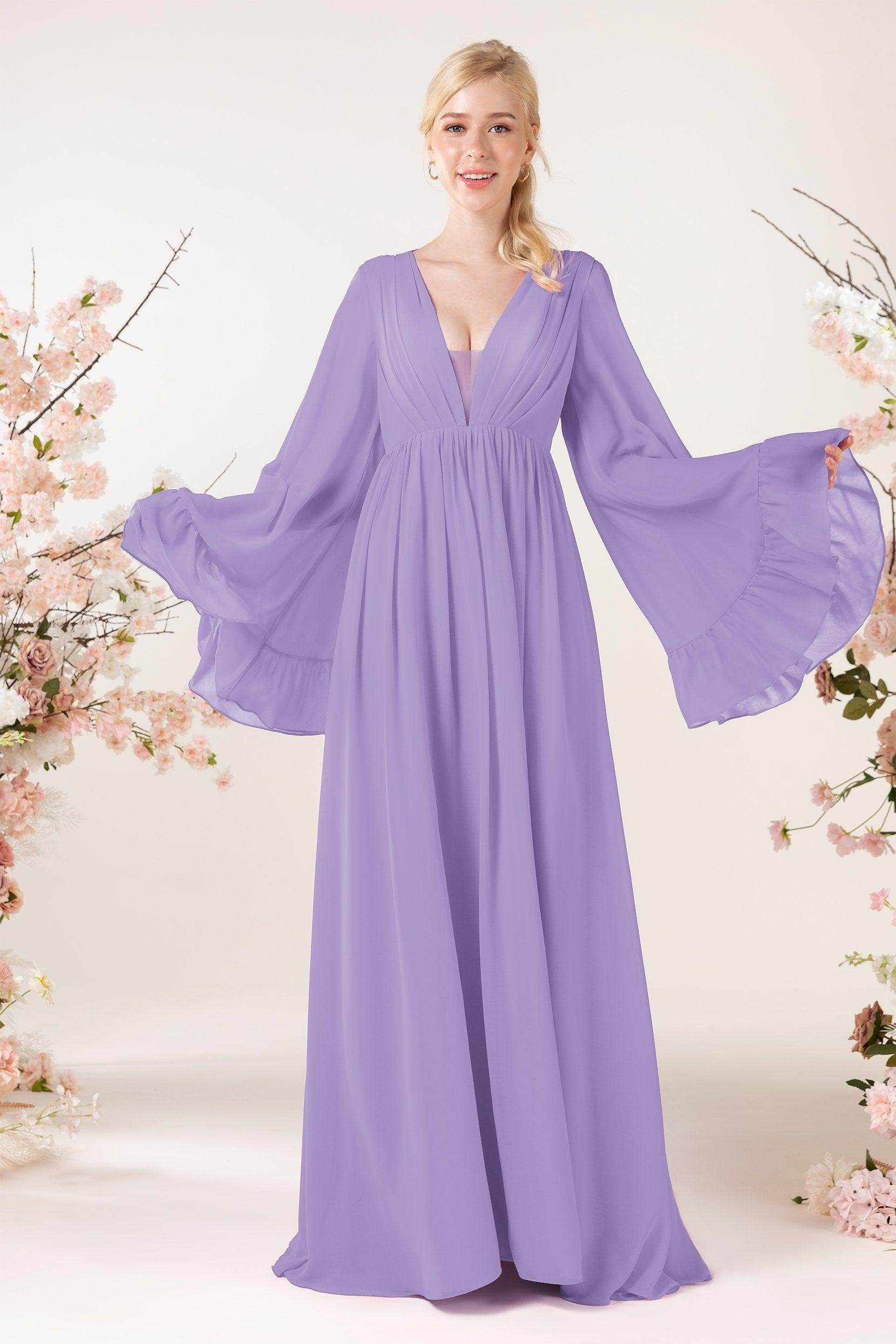 A-Line Sweep-Brush Train Chiffon Bridesmaid Dress CB0465 - COCOMELODY