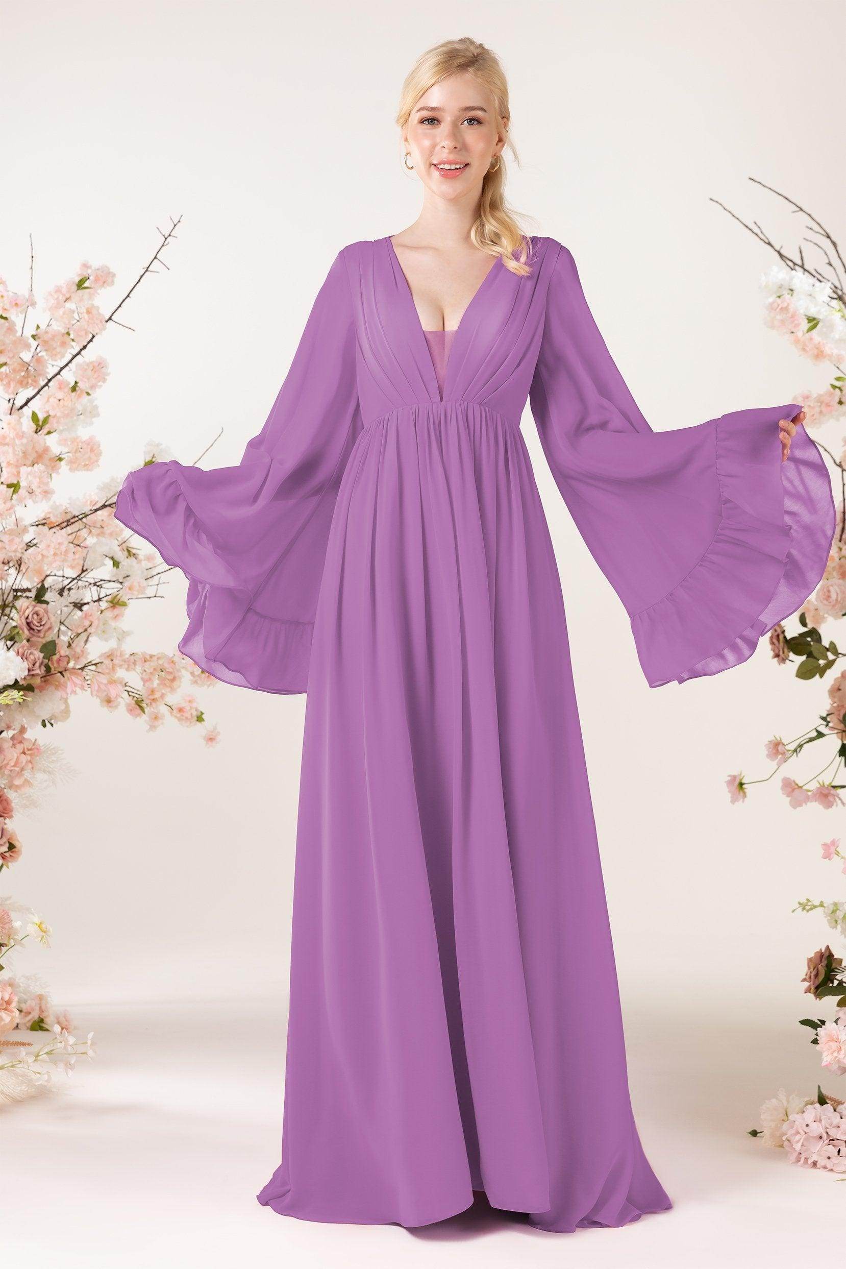 A-Line Sweep-Brush Train Chiffon Bridesmaid Dress CB0465 - COCOMELODY