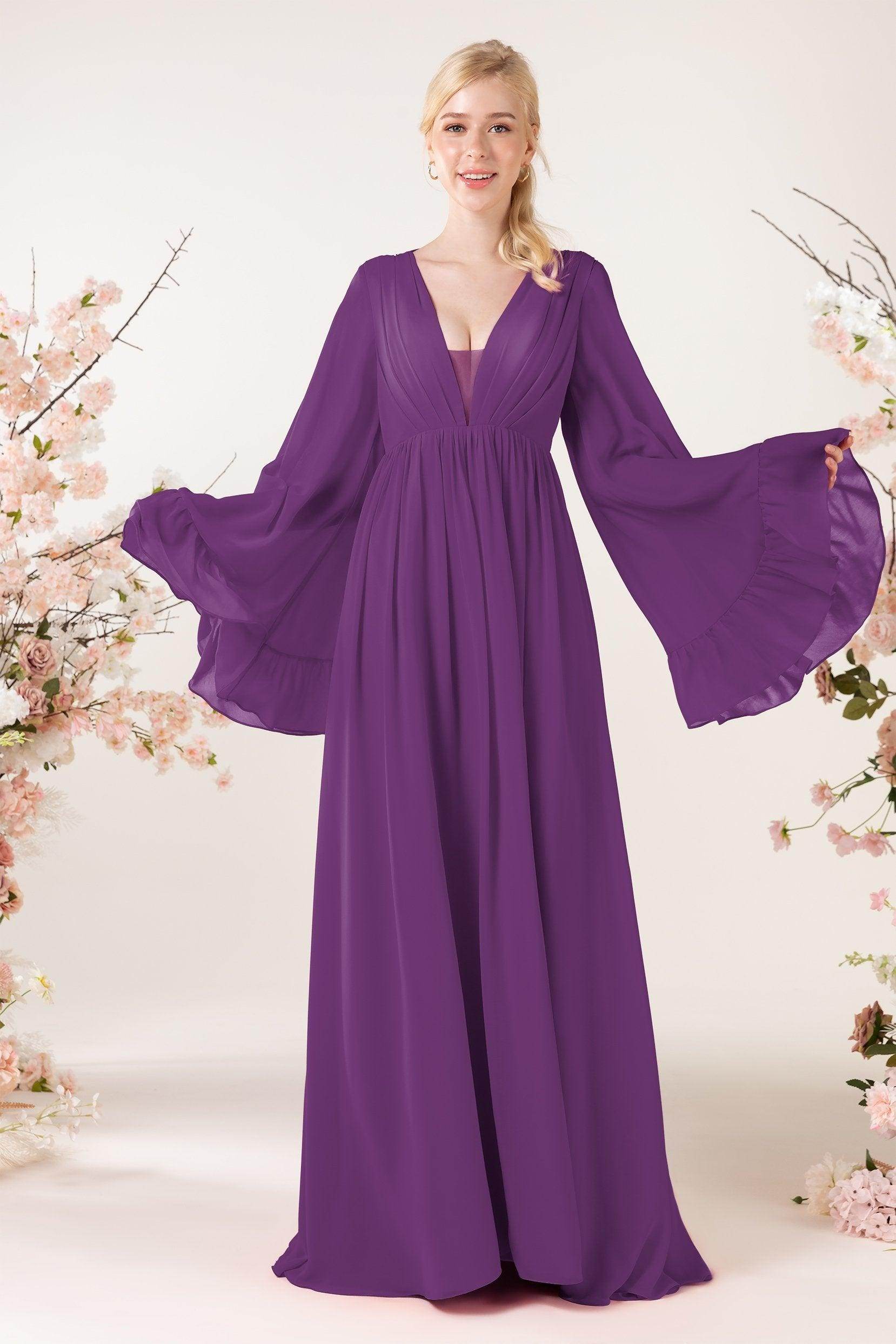 A-Line Sweep-Brush Train Chiffon Bridesmaid Dress CB0465 - COCOMELODY