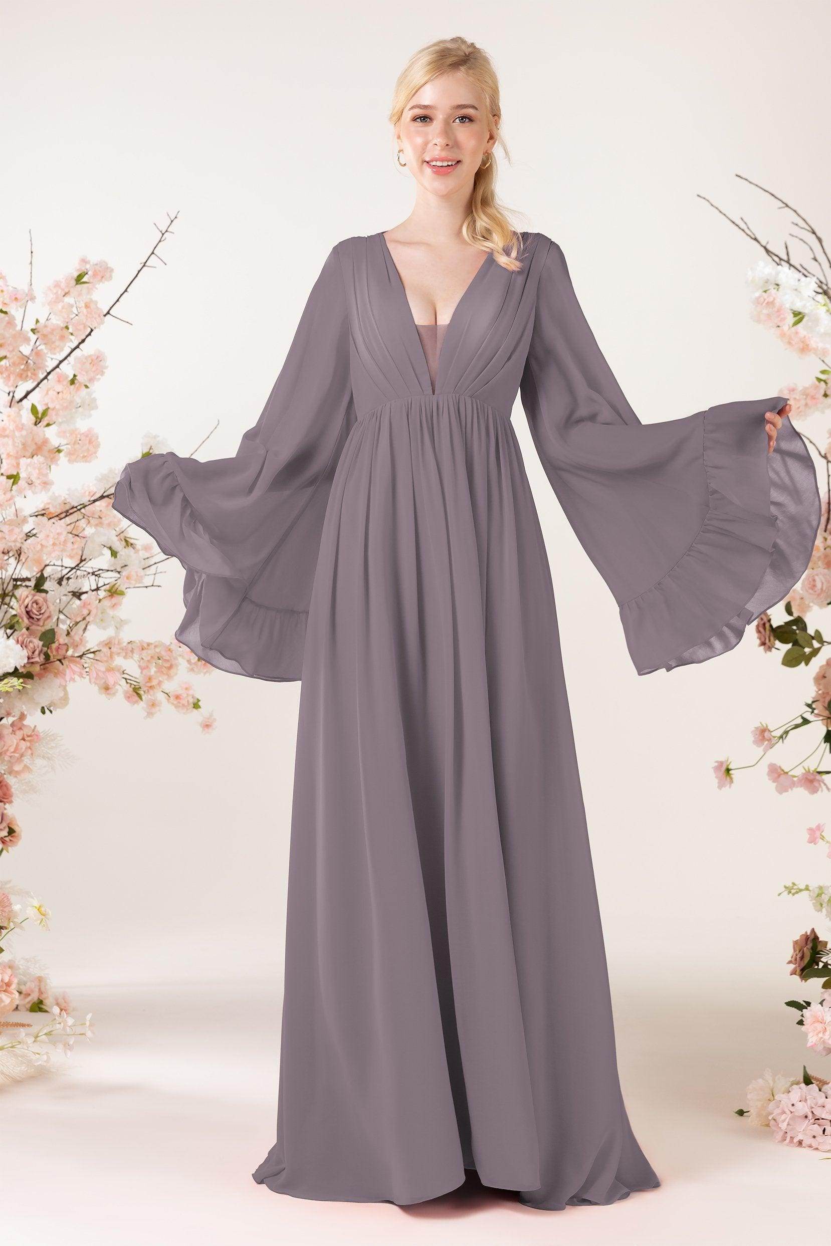 A-Line Sweep-Brush Train Chiffon Bridesmaid Dress CB0465 - COCOMELODY