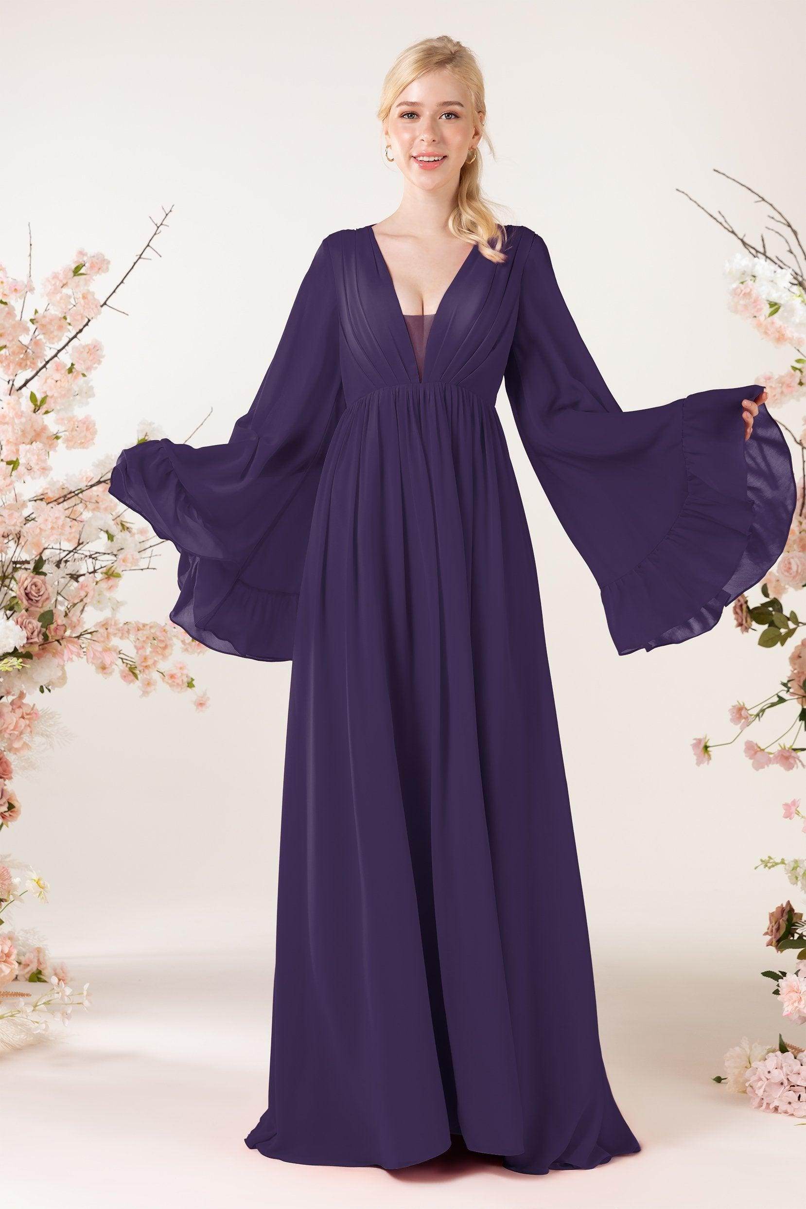 A-Line Sweep-Brush Train Chiffon Bridesmaid Dress CB0465 - COCOMELODY