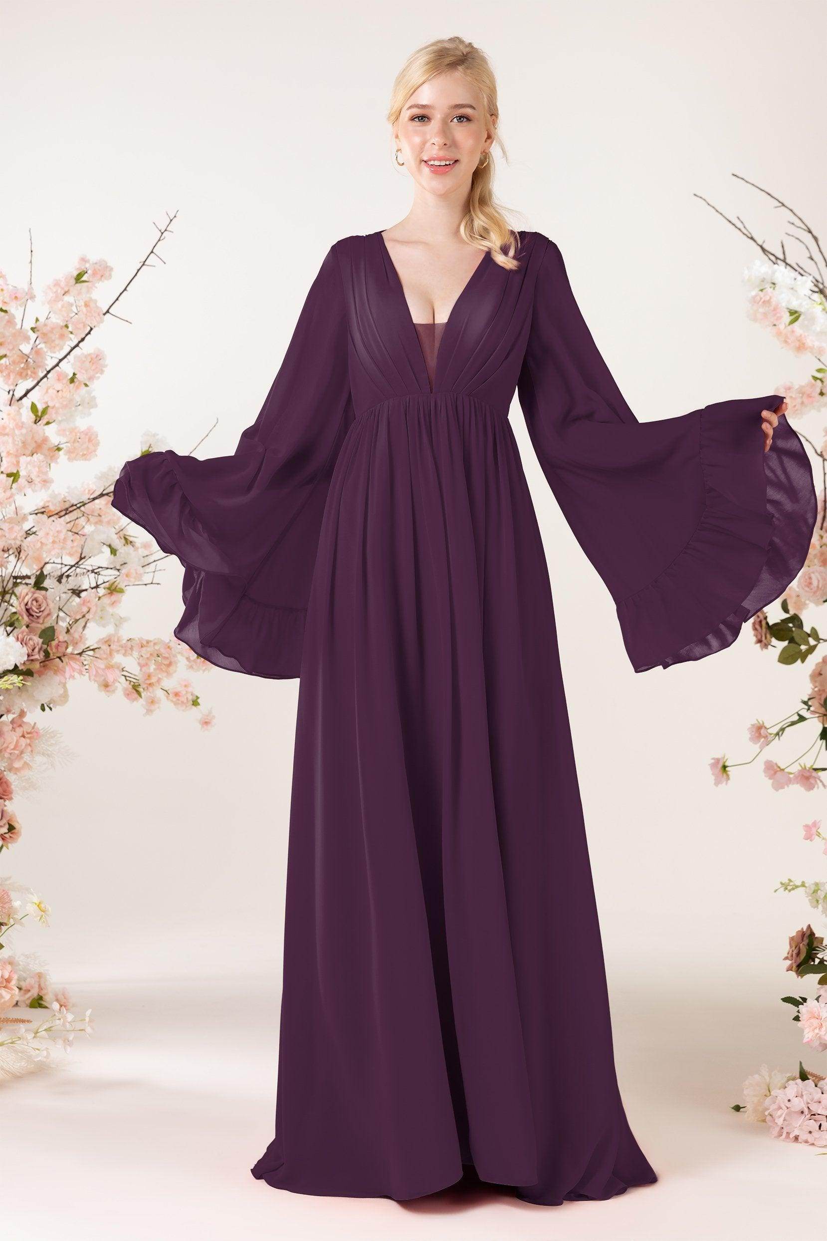 A-Line Sweep-Brush Train Chiffon Bridesmaid Dress CB0465 - COCOMELODY