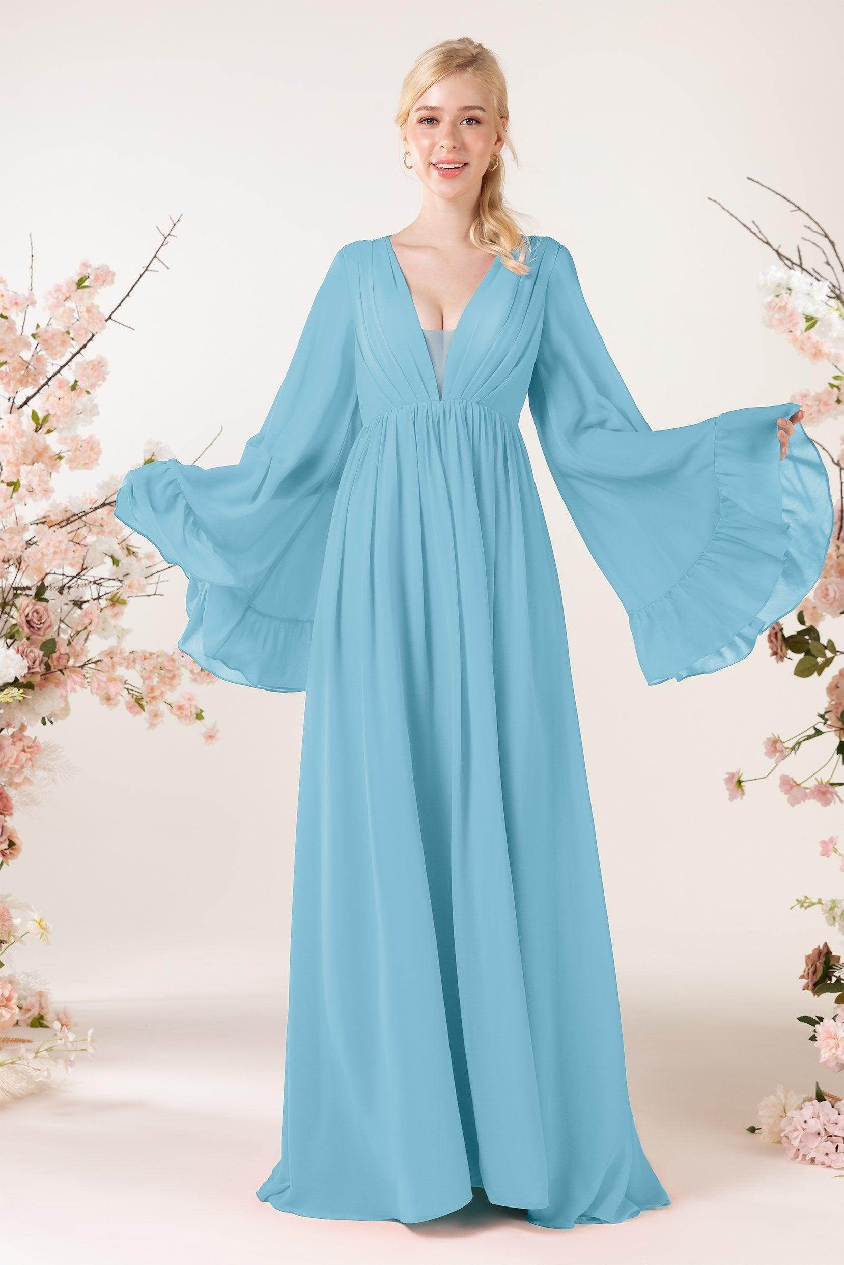 A-Line Sweep-Brush Train Chiffon Bridesmaid Dress CB0465 - COCOMELODY