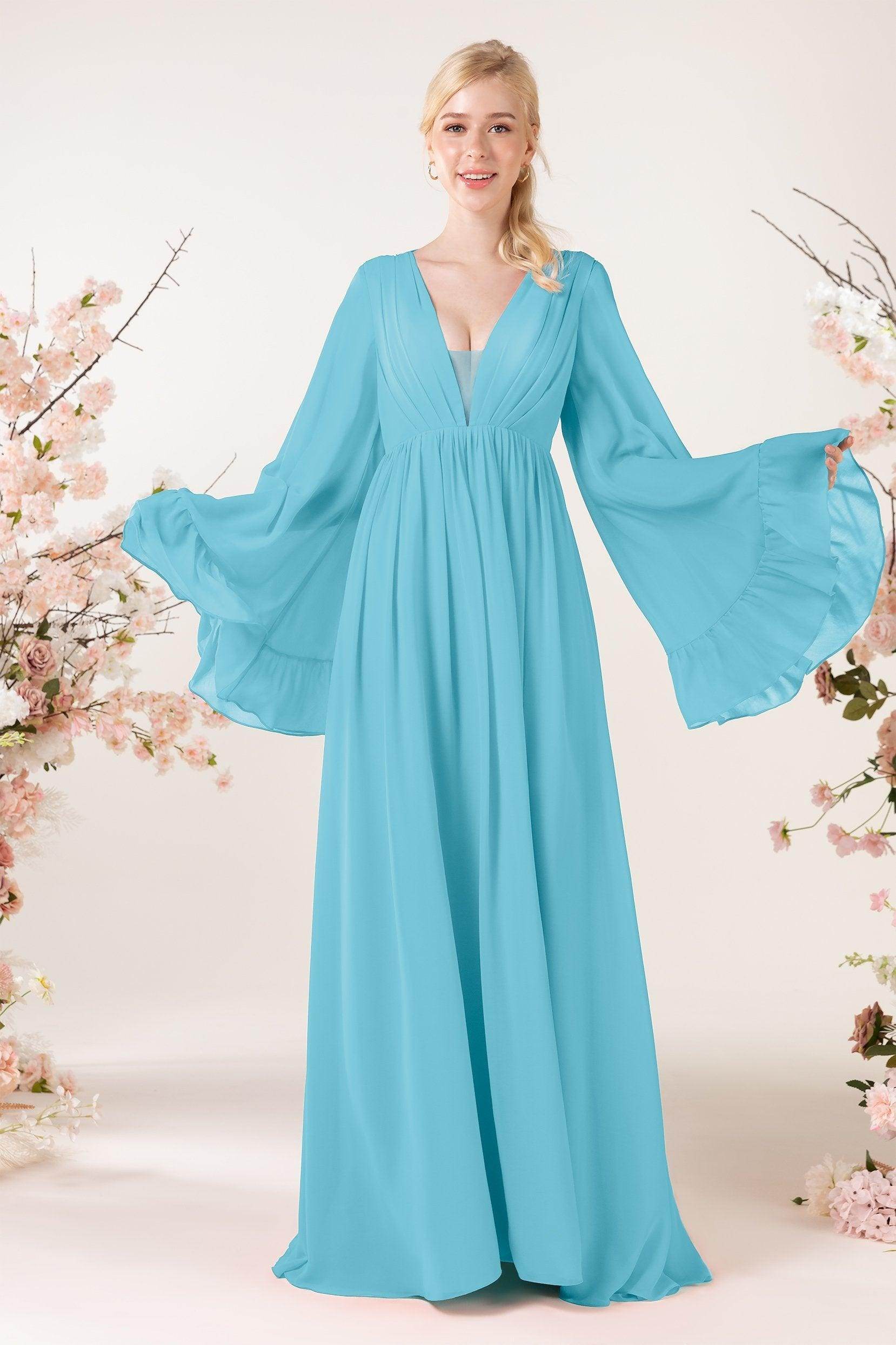 A-Line Sweep-Brush Train Chiffon Bridesmaid Dress CB0465 - COCOMELODY
