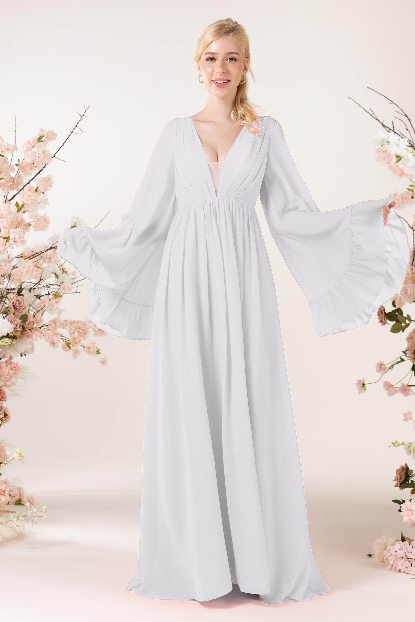 A-Line Sweep-Brush Train Chiffon Bridesmaid Dress CB0465 - COCOMELODY