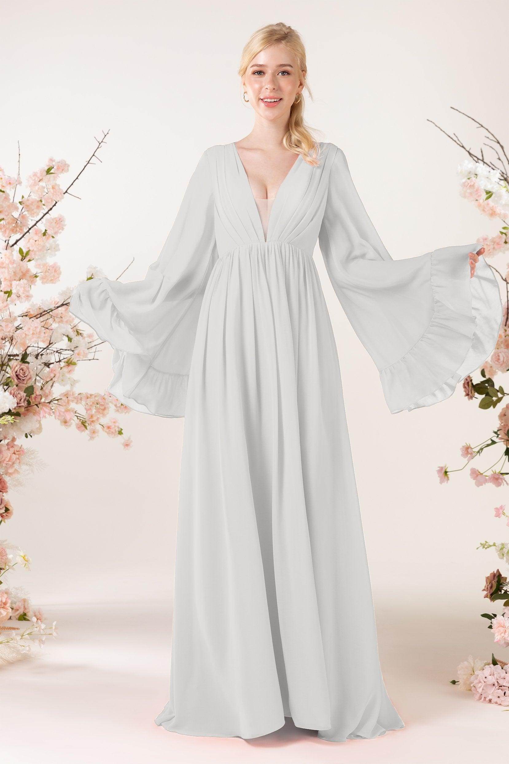 A-Line Sweep-Brush Train Chiffon Bridesmaid Dress CB0465 - COCOMELODY