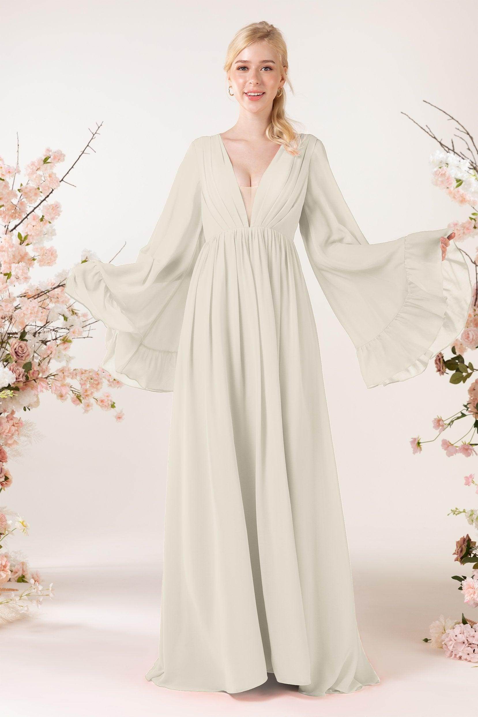 A-Line Sweep-Brush Train Chiffon Bridesmaid Dress CB0465 - COCOMELODY