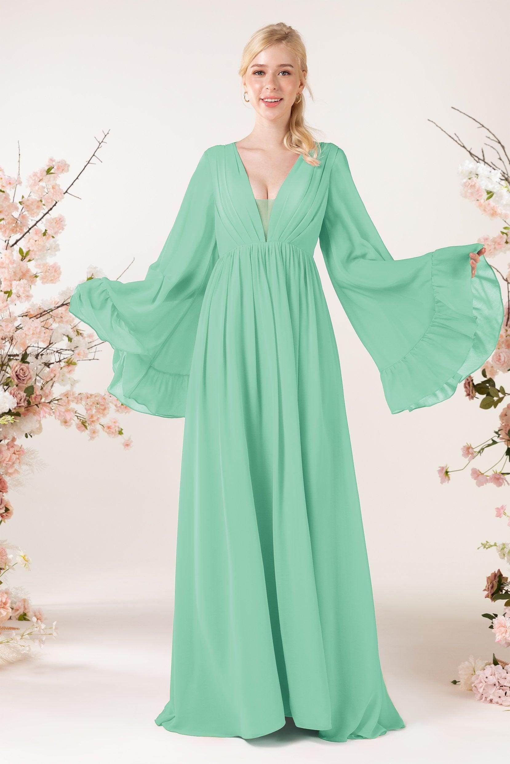 A-Line Sweep-Brush Train Chiffon Bridesmaid Dress CB0465 - COCOMELODY