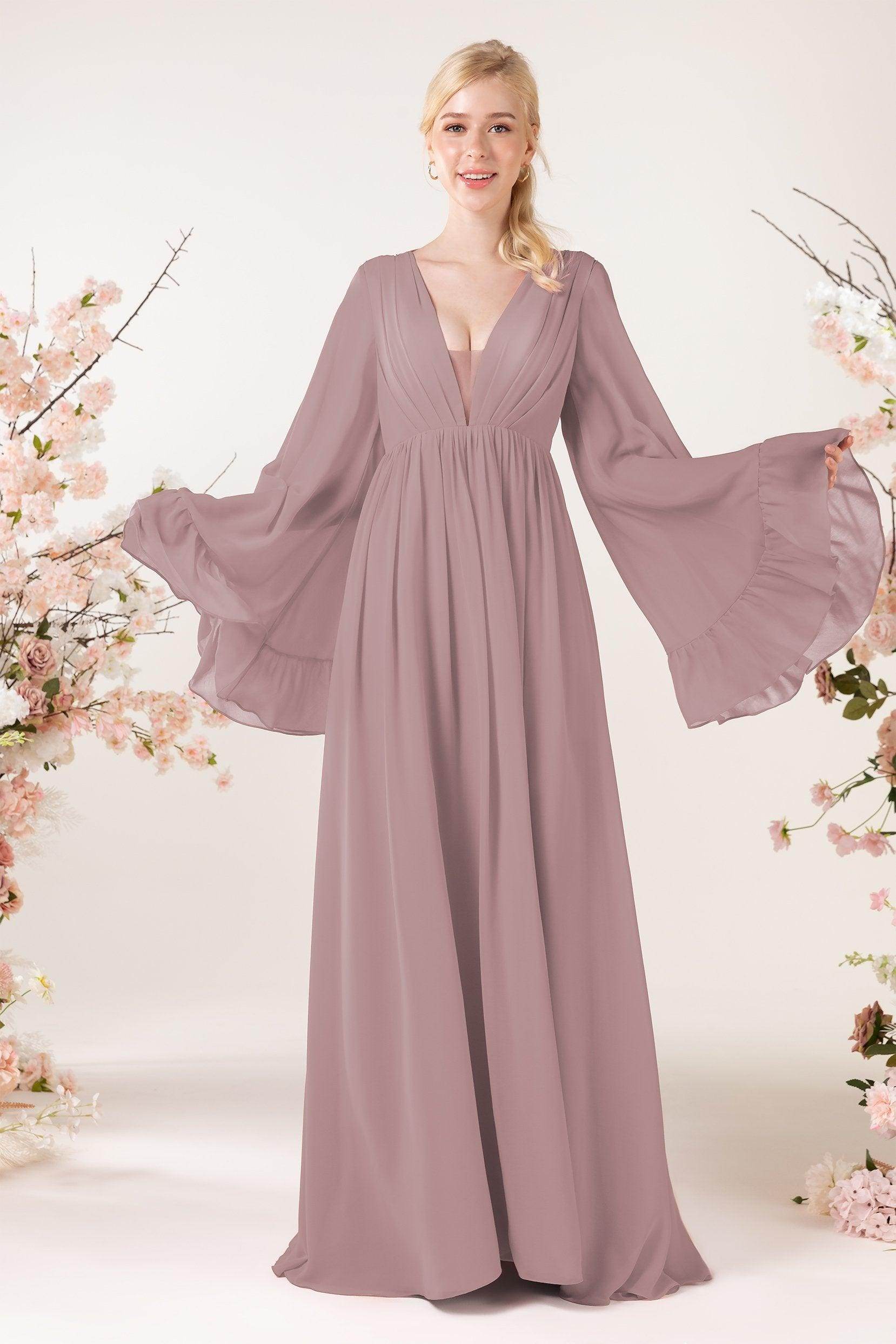 A-Line Sweep-Brush Train Chiffon Bridesmaid Dress CB0465 - COCOMELODY