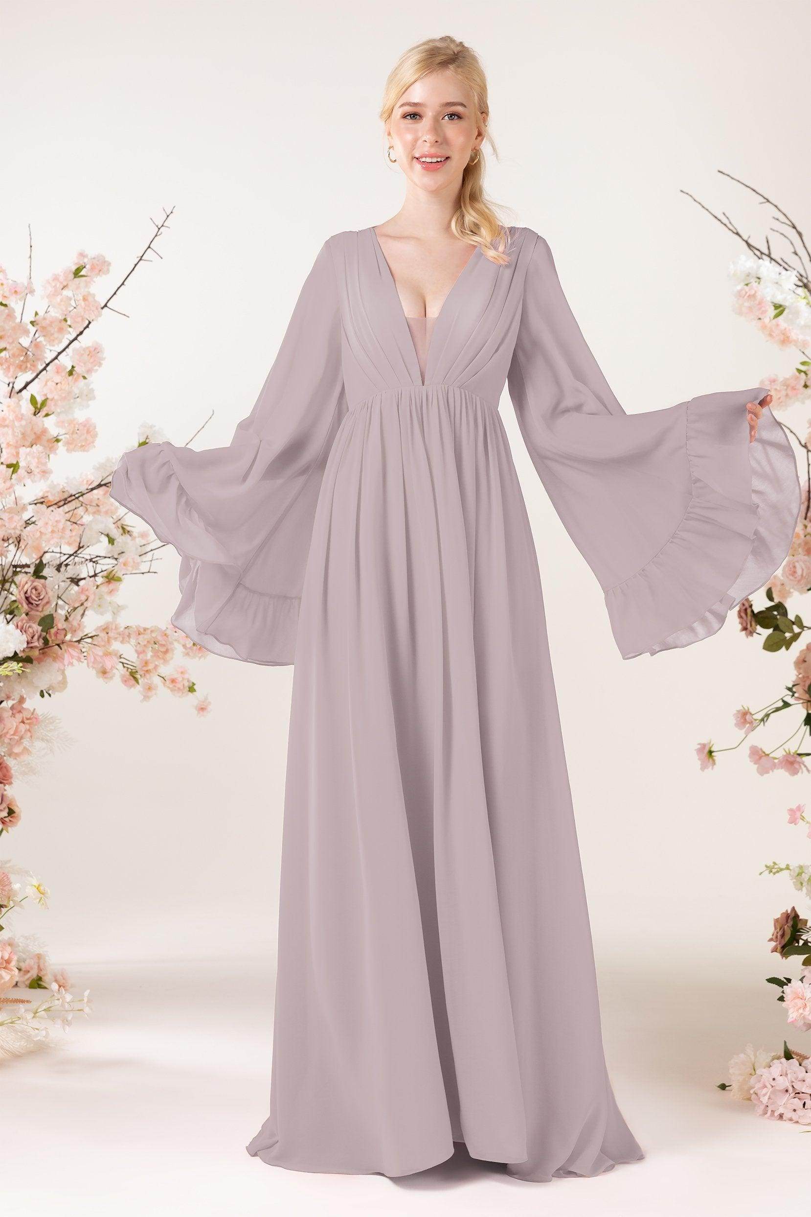 A-Line Sweep-Brush Train Chiffon Bridesmaid Dress CB0465 - COCOMELODY