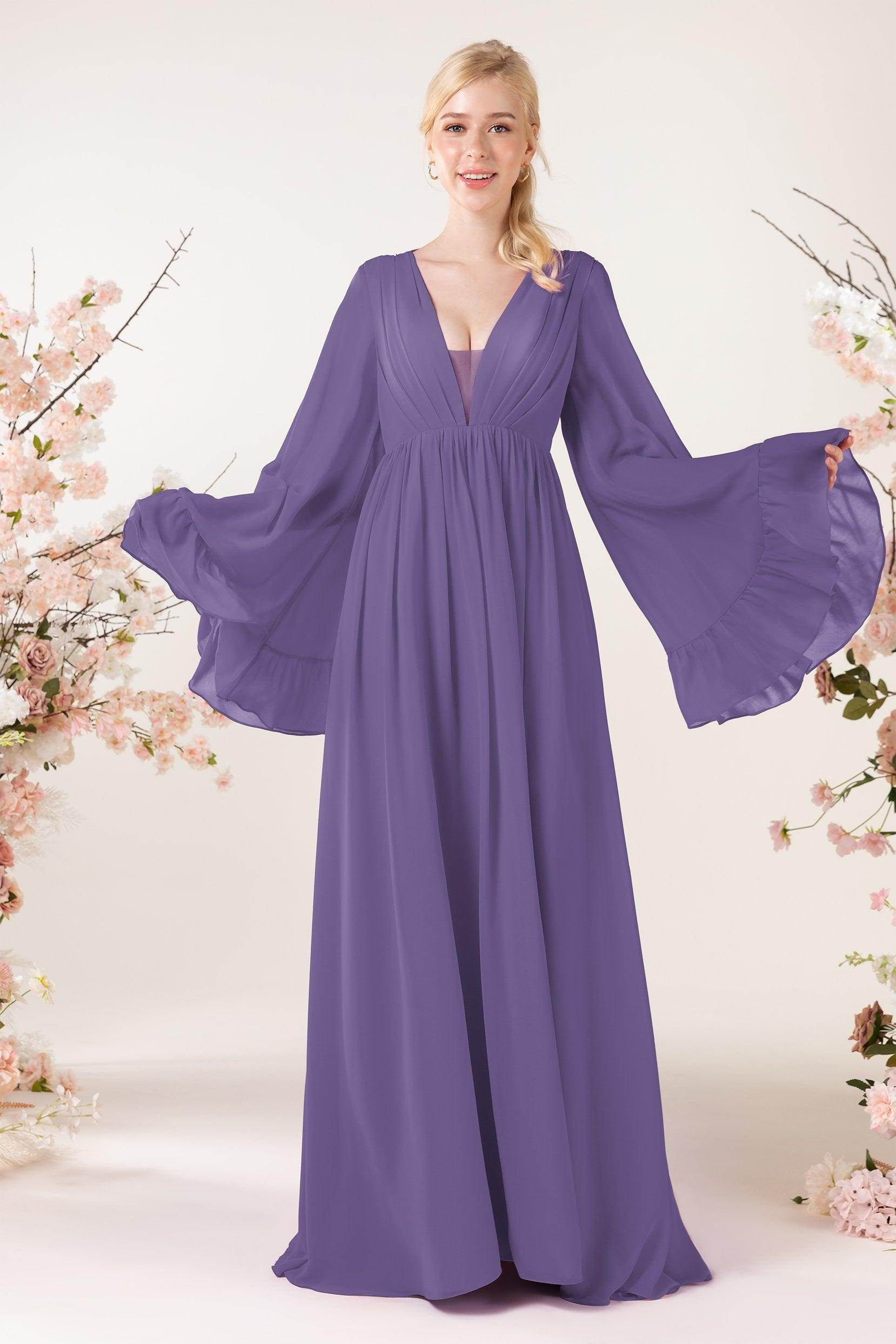 A-Line Sweep-Brush Train Chiffon Bridesmaid Dress CB0465 - COCOMELODY