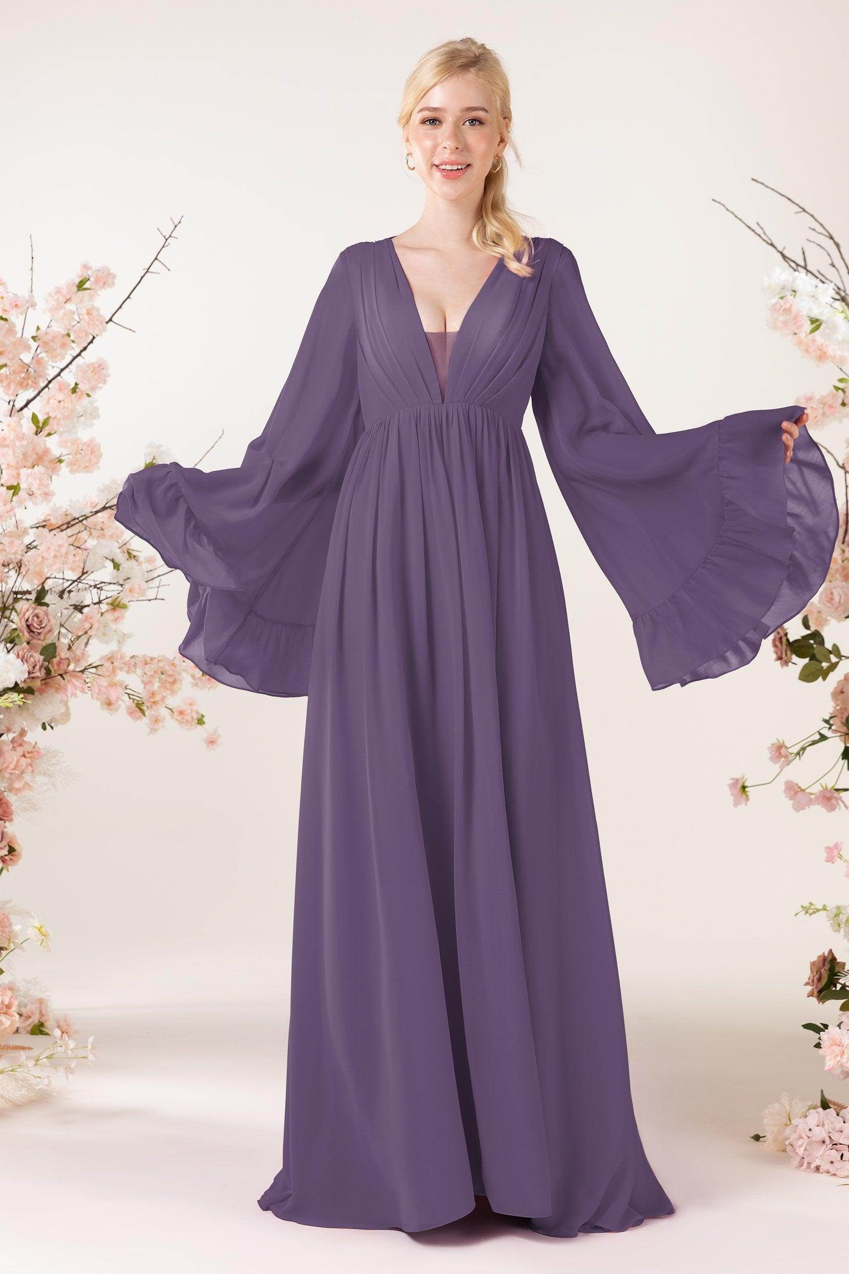 A-Line Sweep-Brush Train Chiffon Bridesmaid Dress CB0465 - COCOMELODY