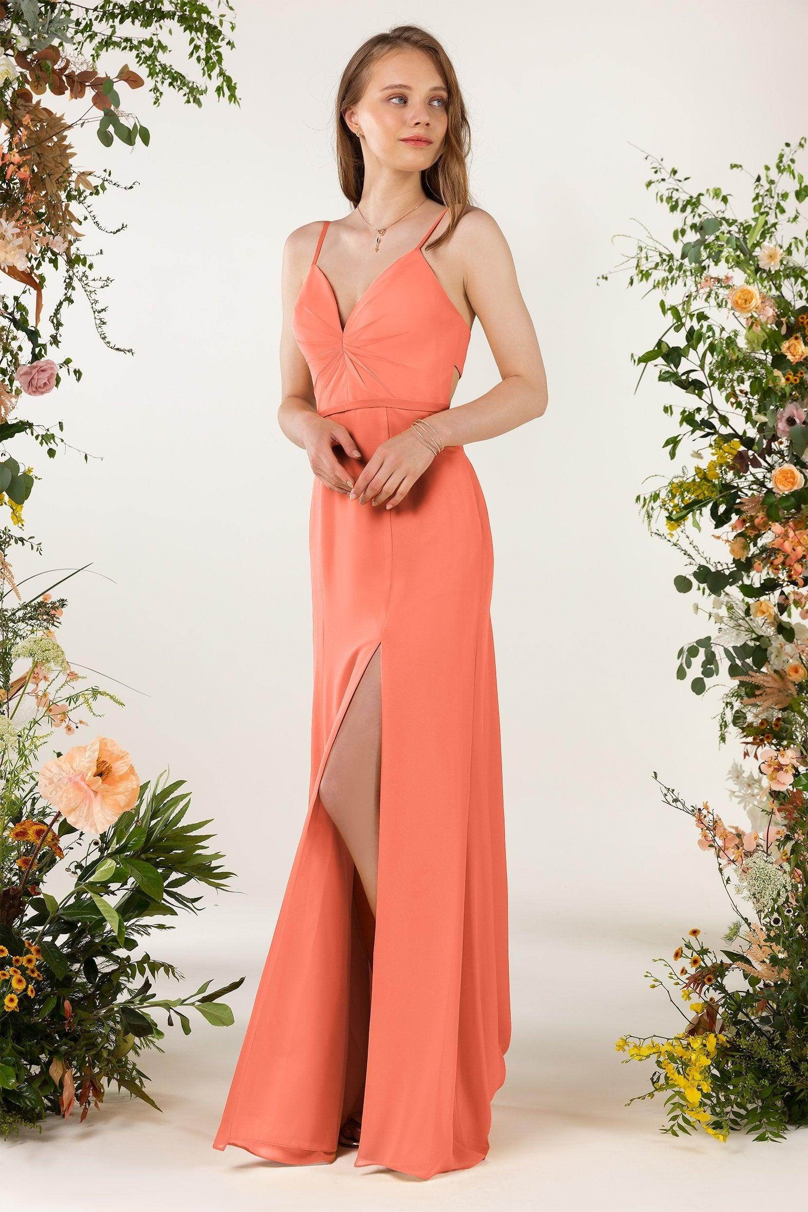 Sheath Sweep-Brush Train Chiffon Bridesmaid Dress CB0466 - COCOMELODY