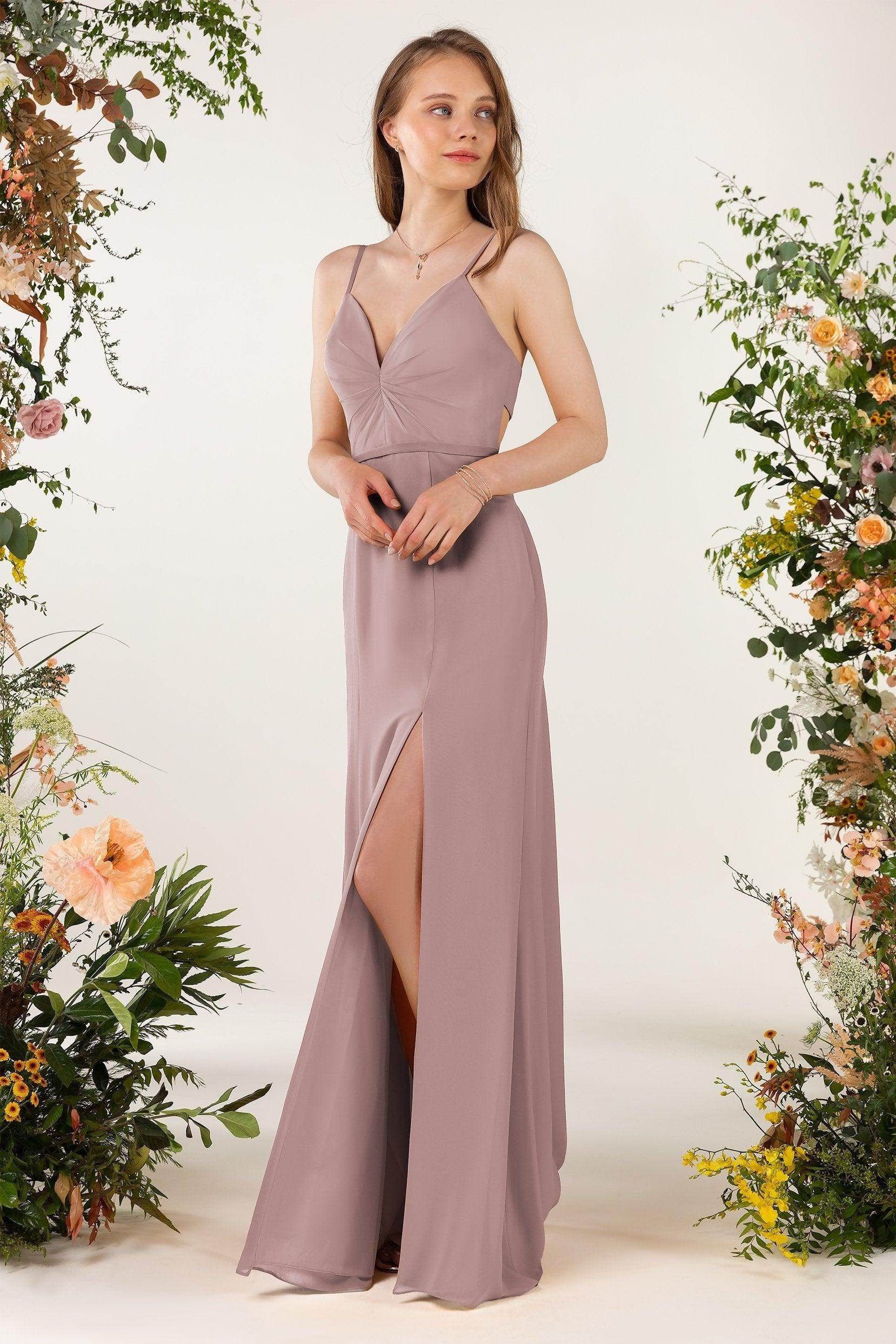 Sheath Sweep-Brush Train Chiffon Bridesmaid Dress CB0466 - COCOMELODY