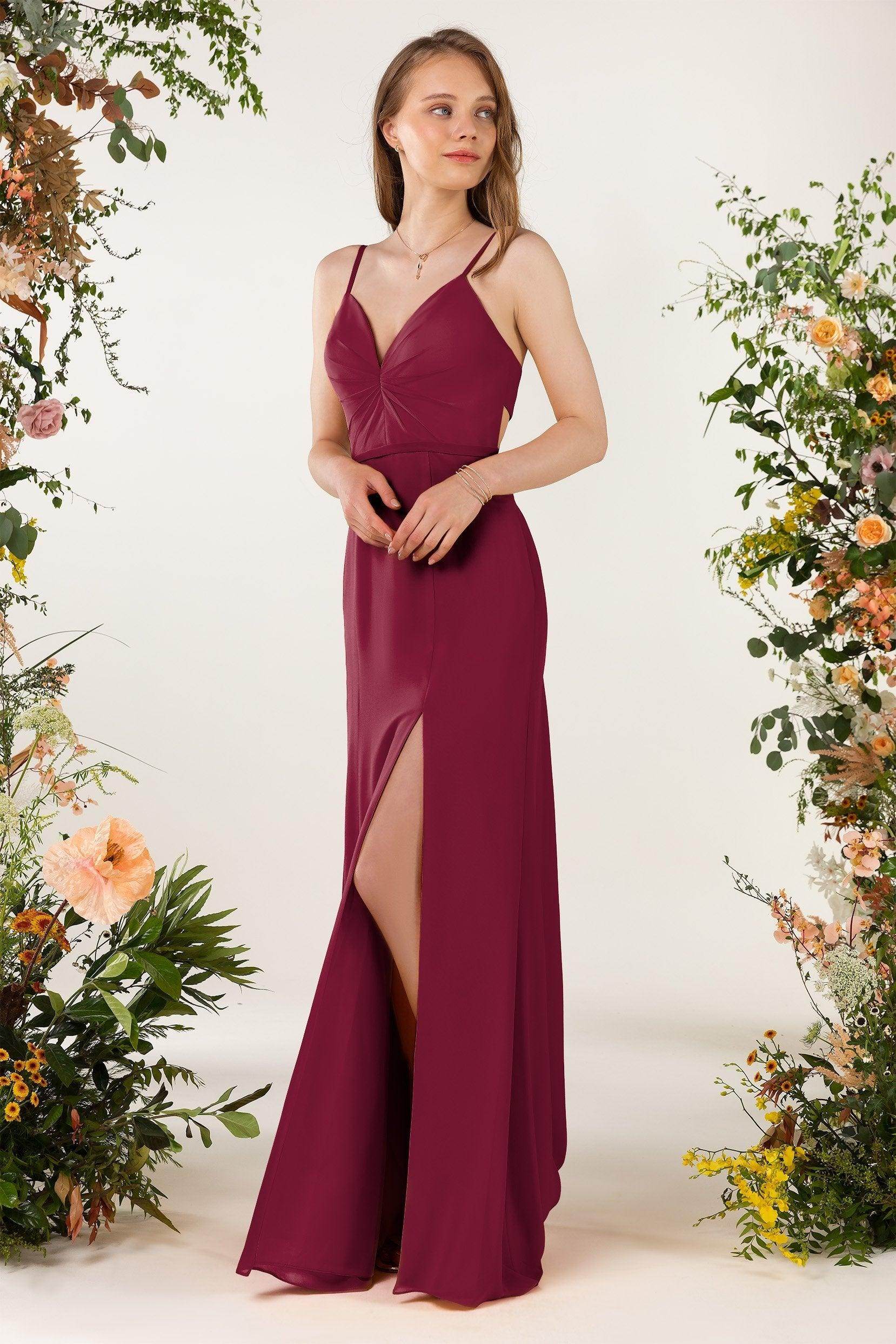 Sheath Sweep-Brush Train Chiffon Bridesmaid Dress CB0466 - COCOMELODY