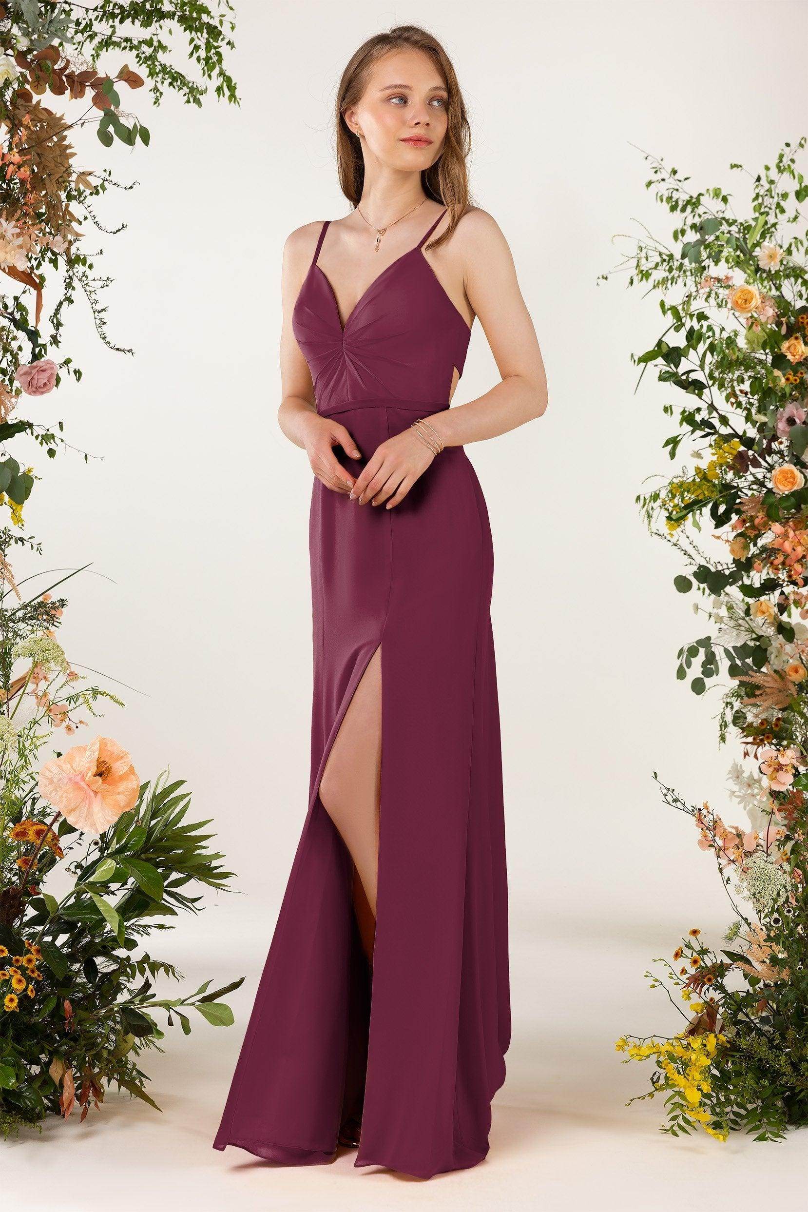 Sheath Sweep-Brush Train Chiffon Bridesmaid Dress CB0466 - COCOMELODY