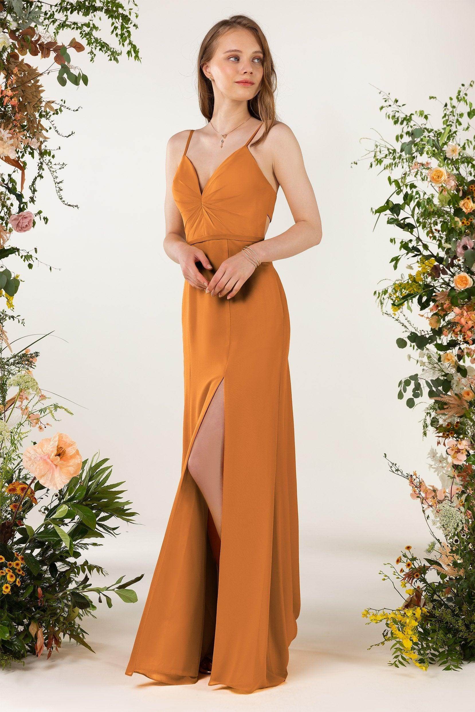 Sheath Sweep-Brush Train Chiffon Bridesmaid Dress CB0466 - COCOMELODY