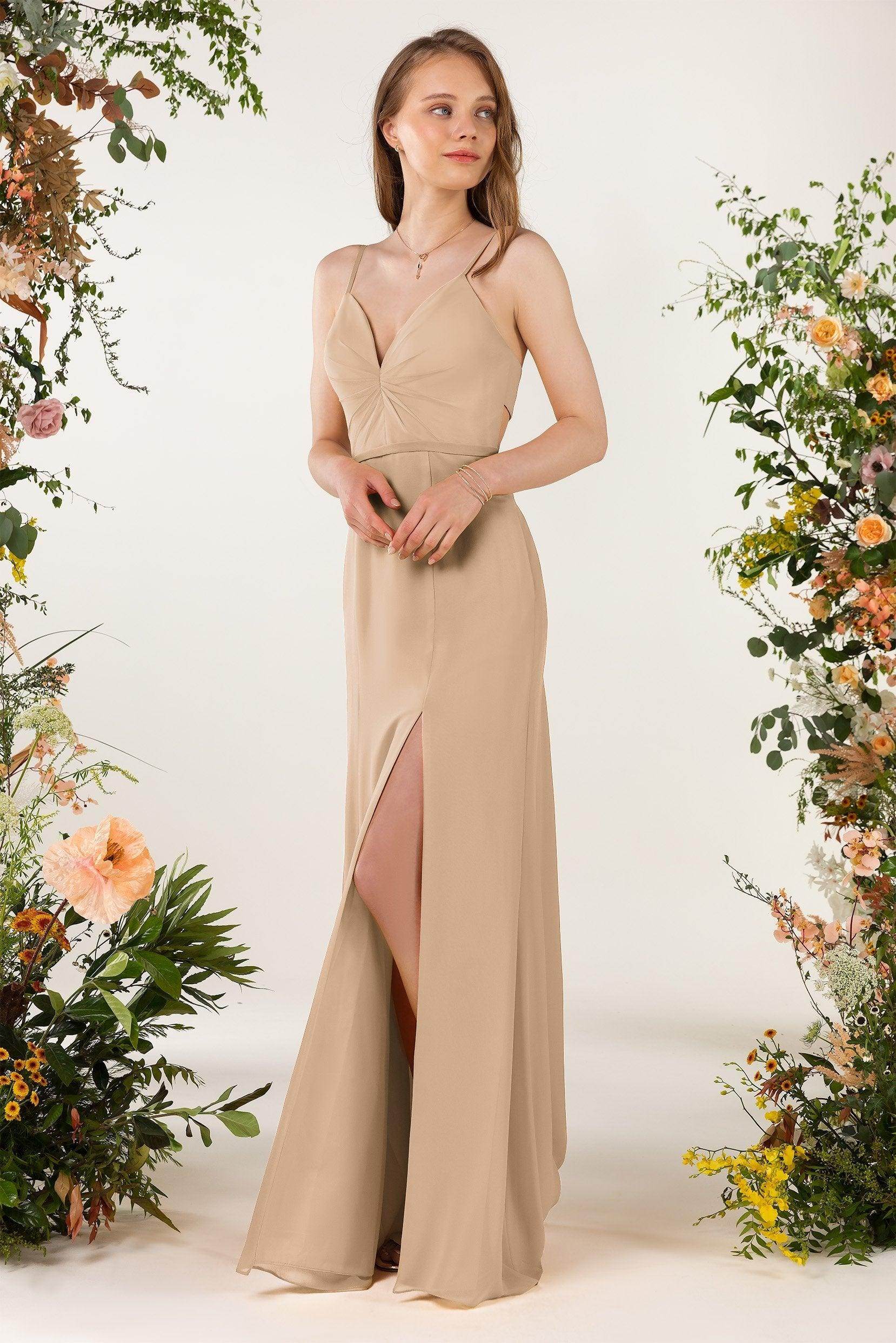 Sheath Sweep-Brush Train Chiffon Bridesmaid Dress CB0466 - COCOMELODY