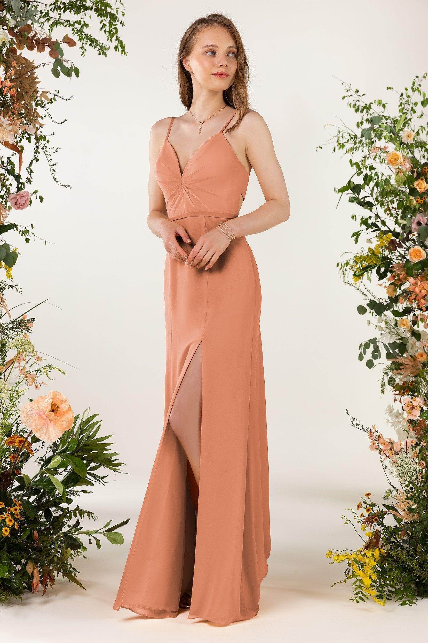 Sheath Sweep-Brush Train Chiffon Bridesmaid Dress CB0466 - COCOMELODY