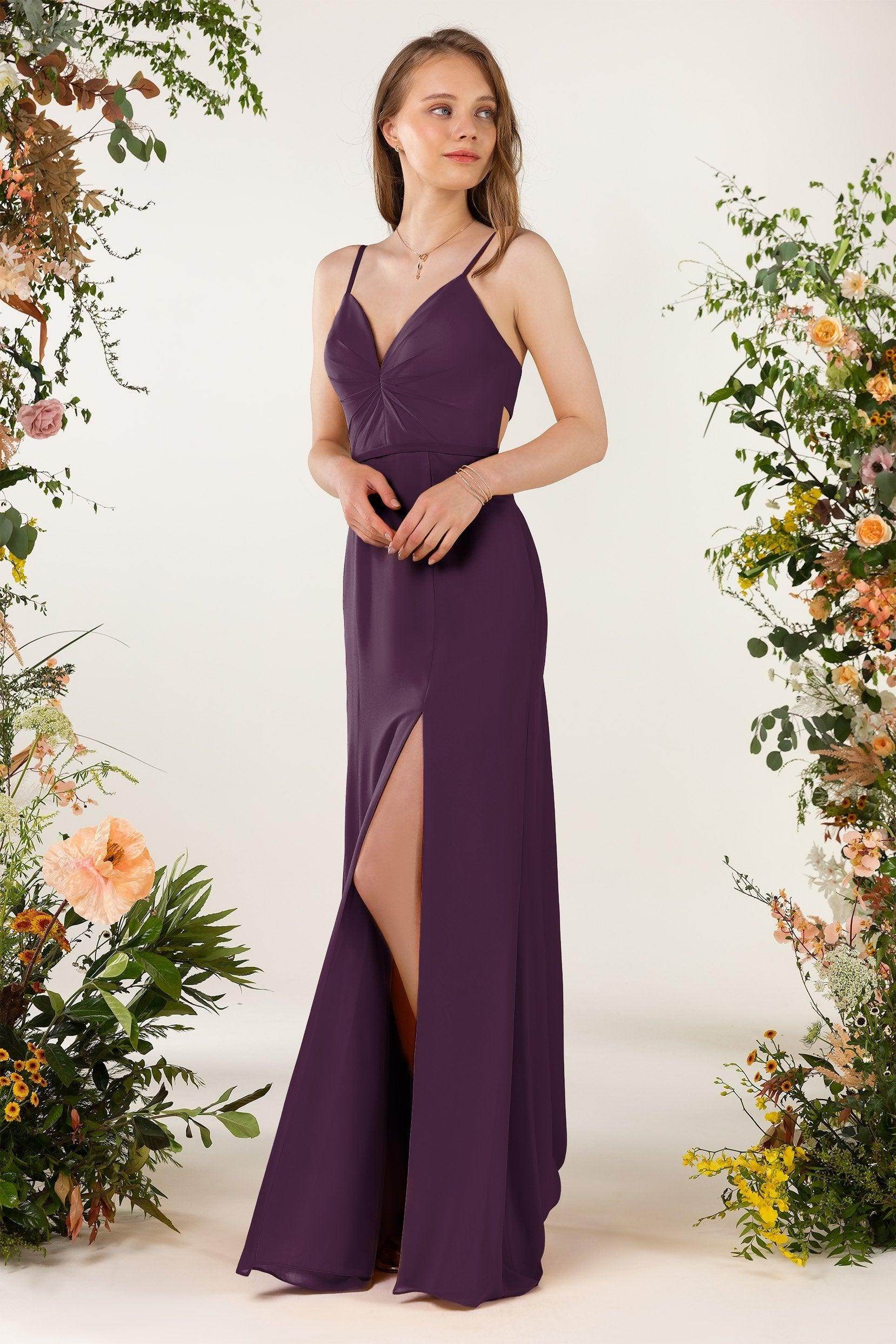 Sheath Sweep-Brush Train Chiffon Bridesmaid Dress CB0466 - COCOMELODY