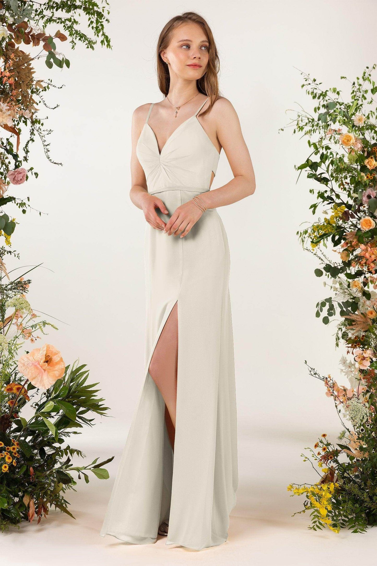 Sheath Sweep-Brush Train Chiffon Bridesmaid Dress CB0466 - COCOMELODY