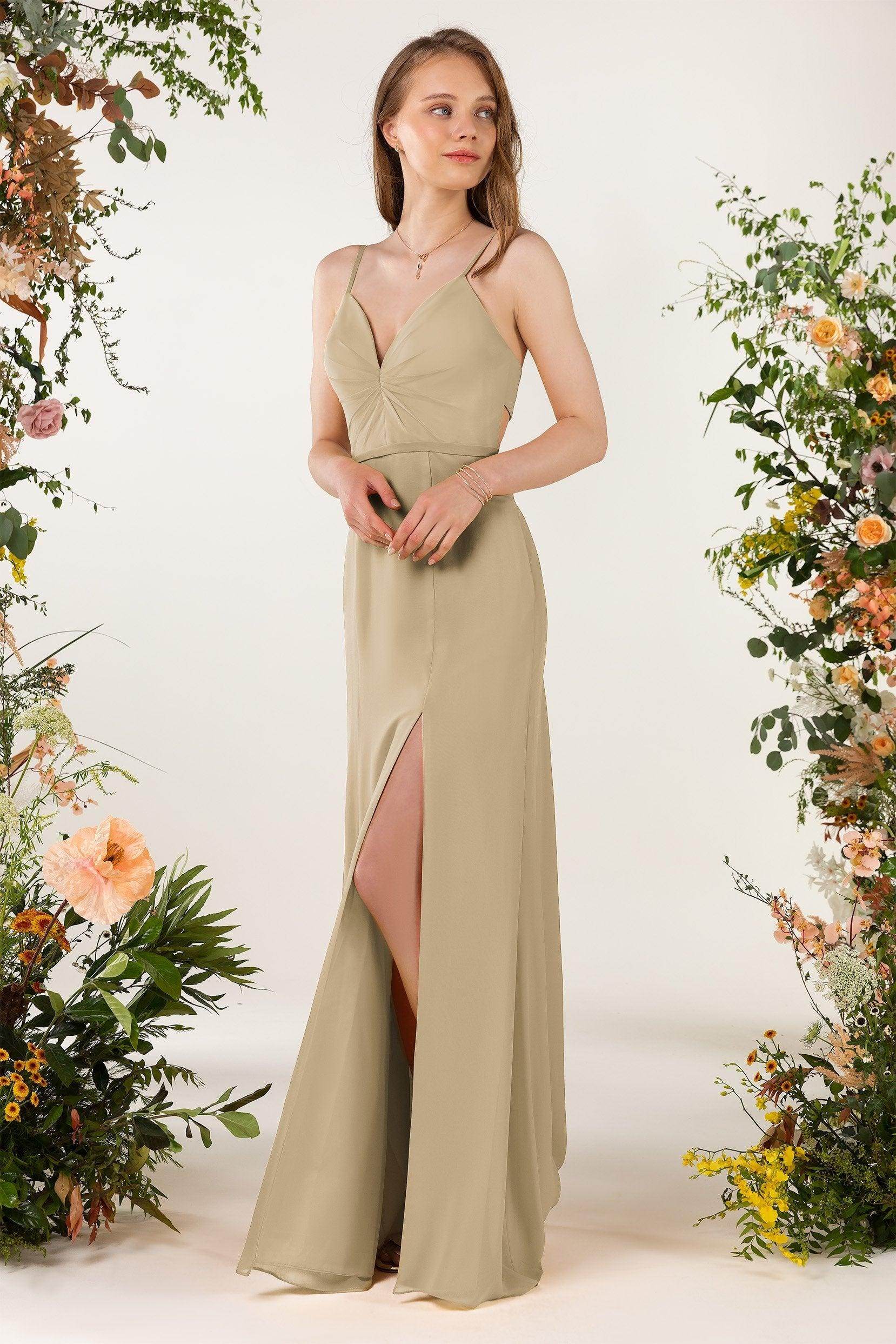 Sheath Sweep-Brush Train Chiffon Bridesmaid Dress CB0466 - COCOMELODY