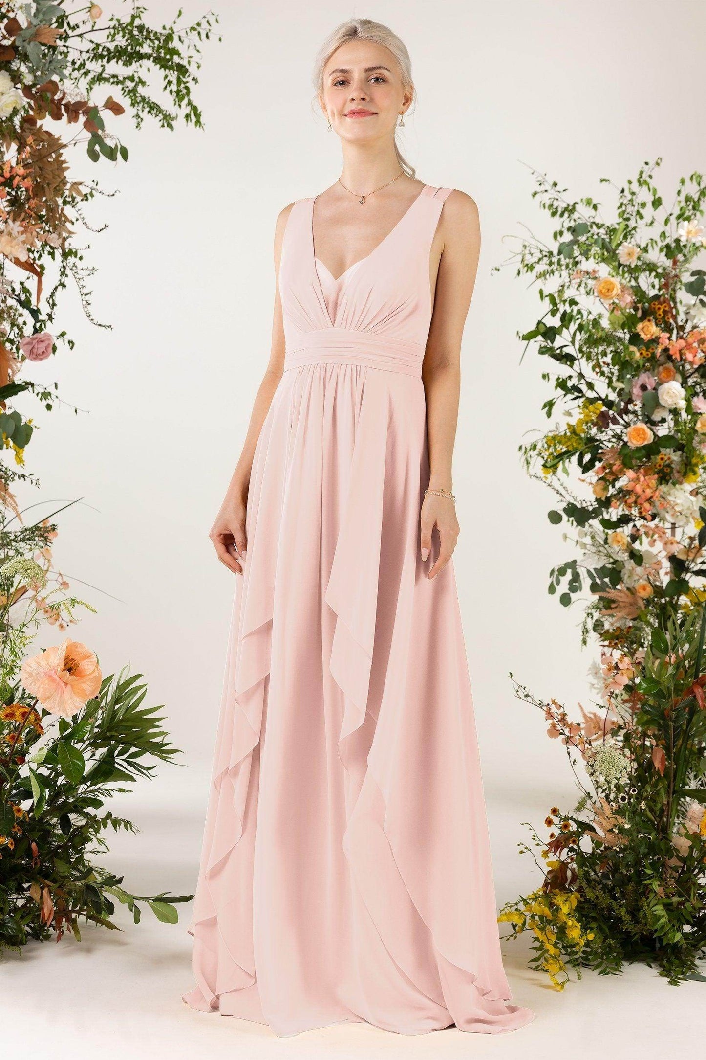A-Line Sweep-Brush Train Chiffon Bridesmaid Dress CB0467 - COCOMELODY