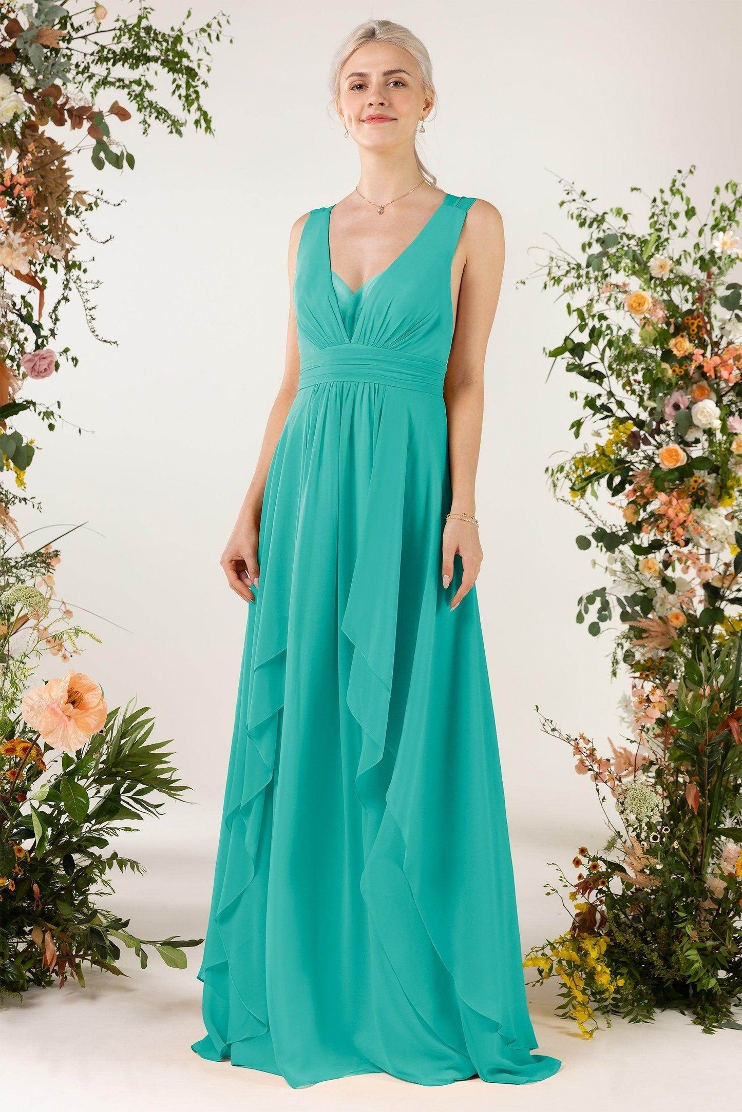 A-Line Sweep-Brush Train Chiffon Bridesmaid Dress CB0467 - COCOMELODY