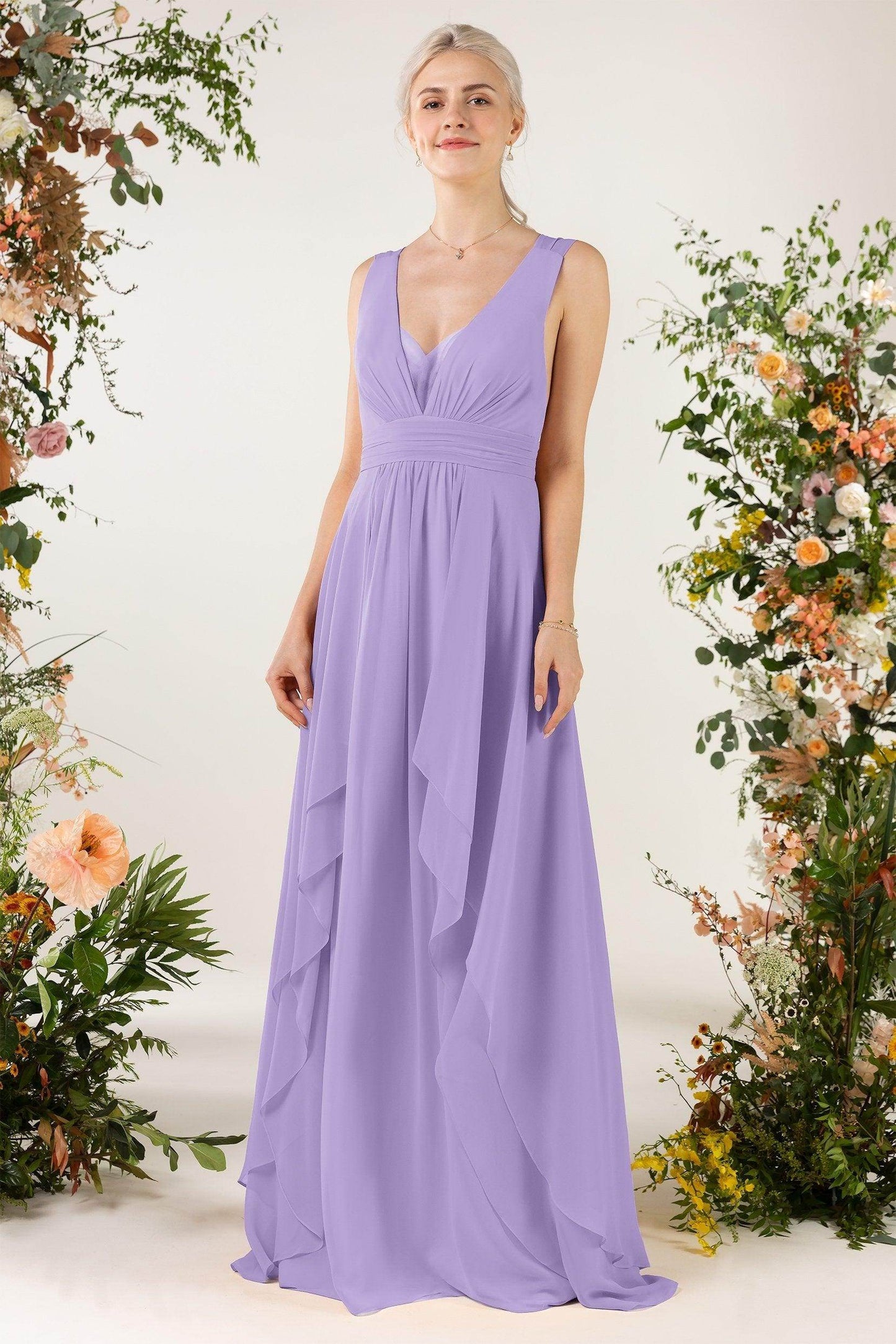 A-Line Sweep-Brush Train Chiffon Bridesmaid Dress CB0467 - COCOMELODY