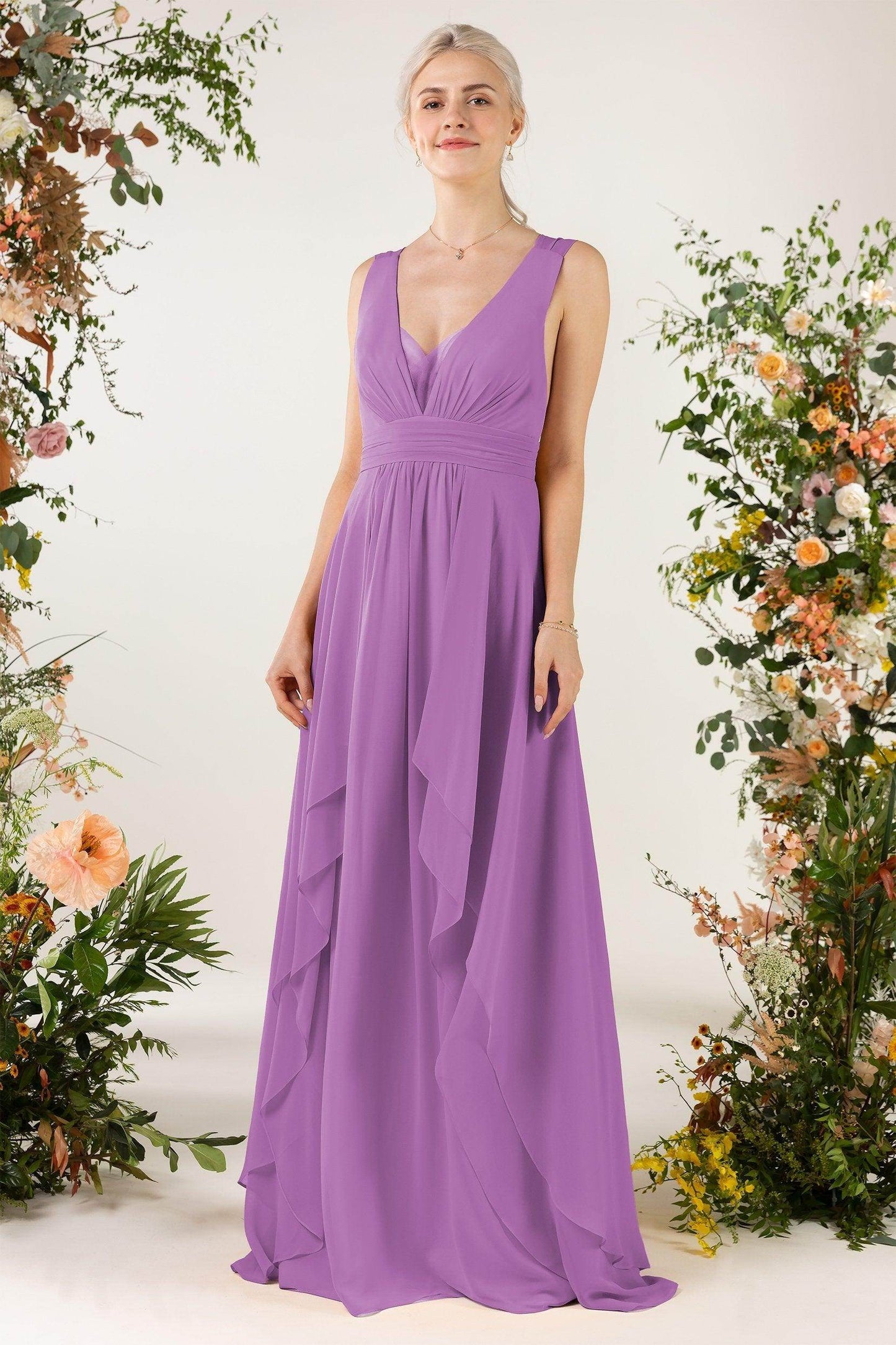 A-Line Sweep-Brush Train Chiffon Bridesmaid Dress CB0467 - COCOMELODY