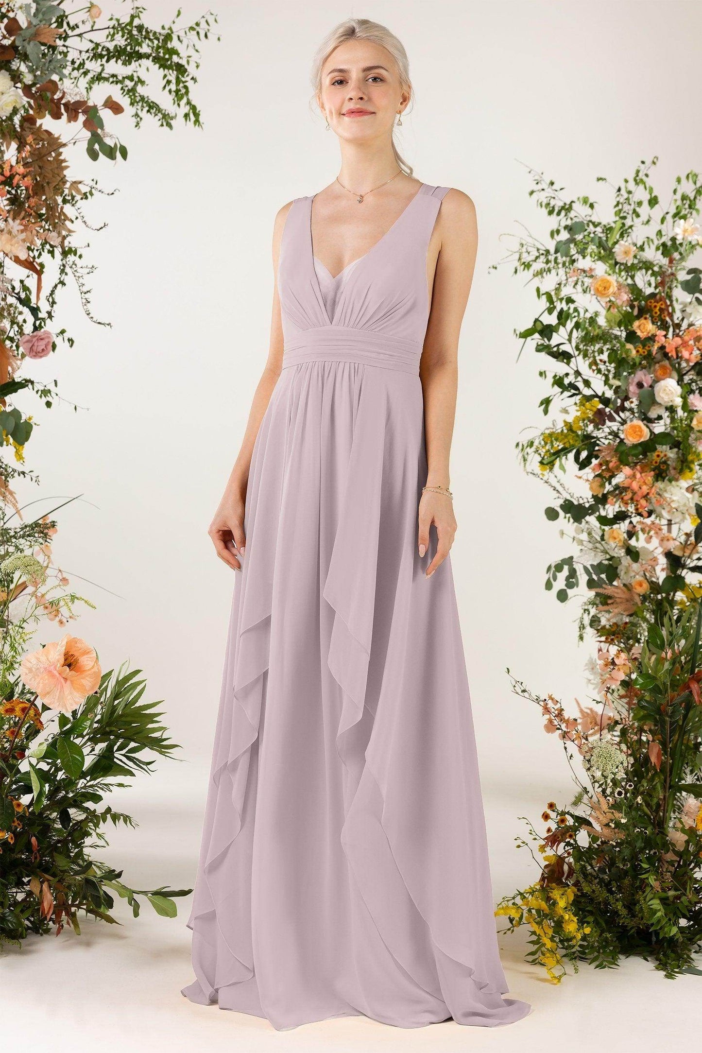 A-Line Sweep-Brush Train Chiffon Bridesmaid Dress CB0467 - COCOMELODY