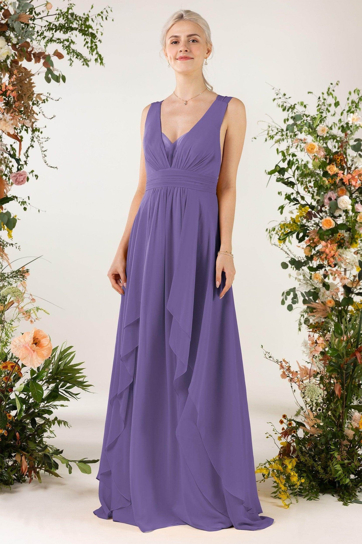 A-Line Sweep-Brush Train Chiffon Bridesmaid Dress CB0467 - COCOMELODY