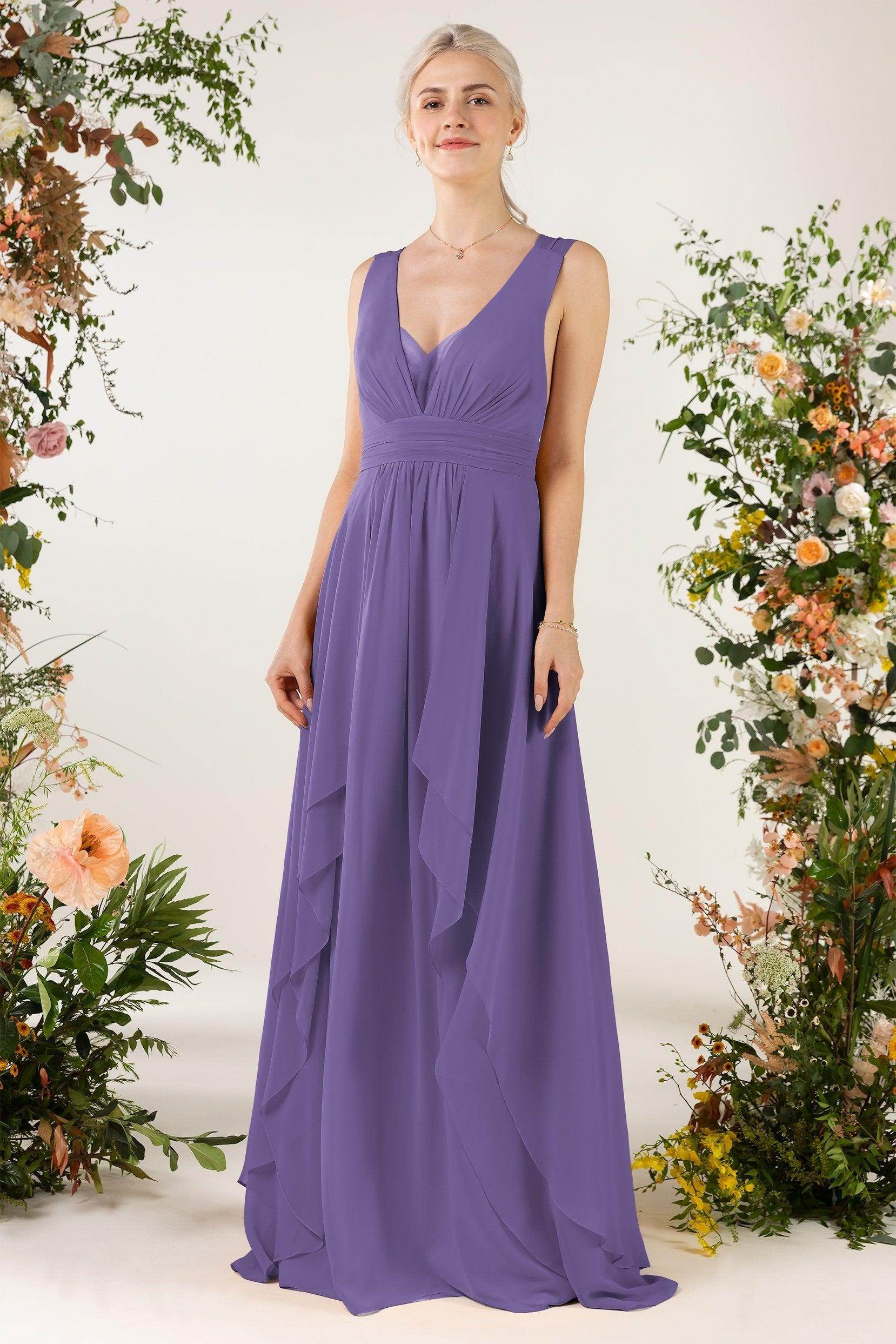A-Line Sweep-Brush Train Chiffon Bridesmaid Dress CB0467 - COCOMELODY