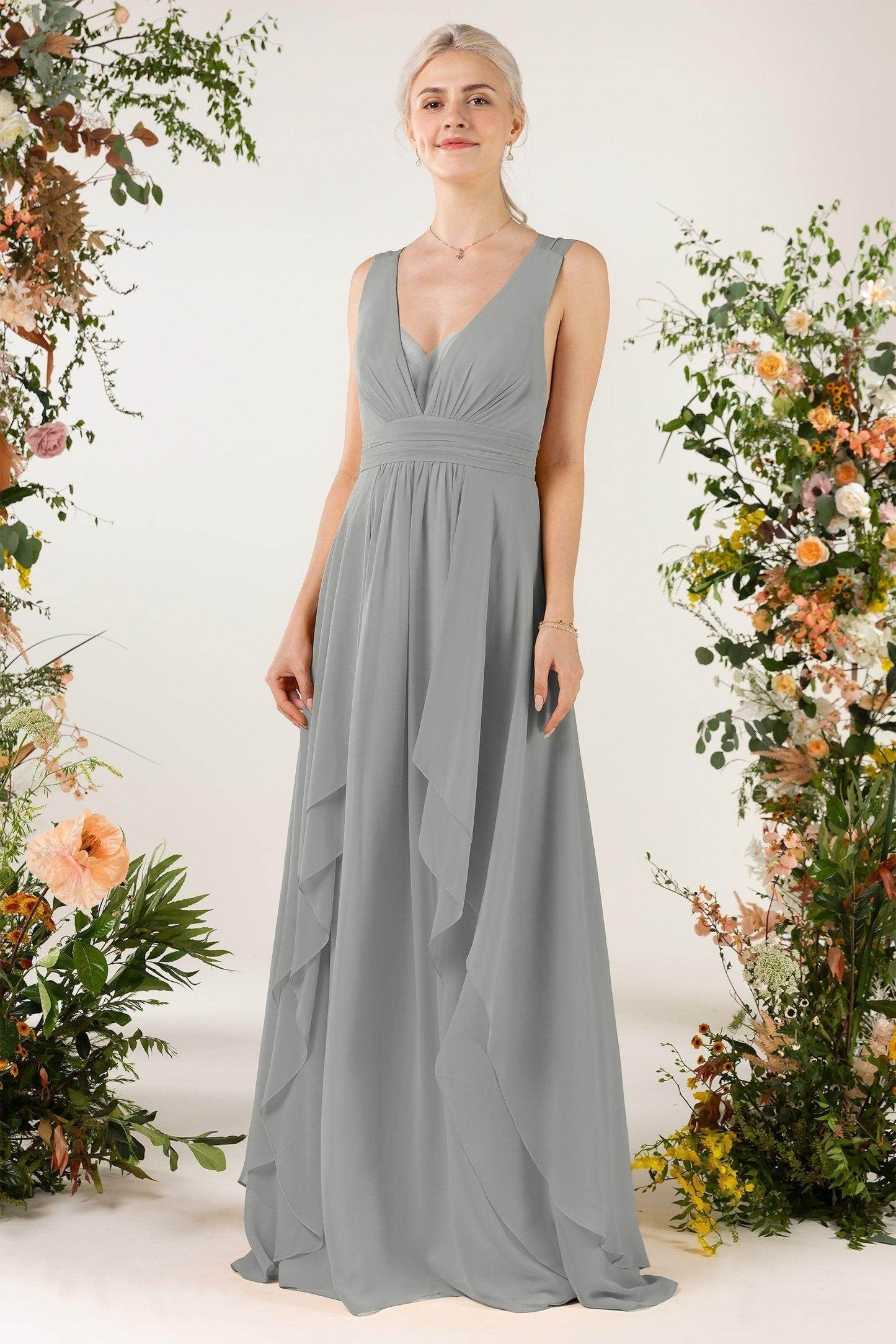 A-Line Sweep-Brush Train Chiffon Bridesmaid Dress CB0467 - COCOMELODY