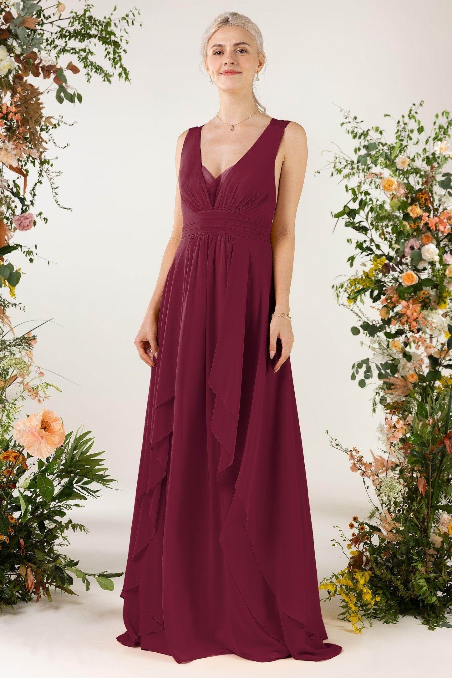 A-Line Sweep-Brush Train Chiffon Bridesmaid Dress CB0467 - COCOMELODY