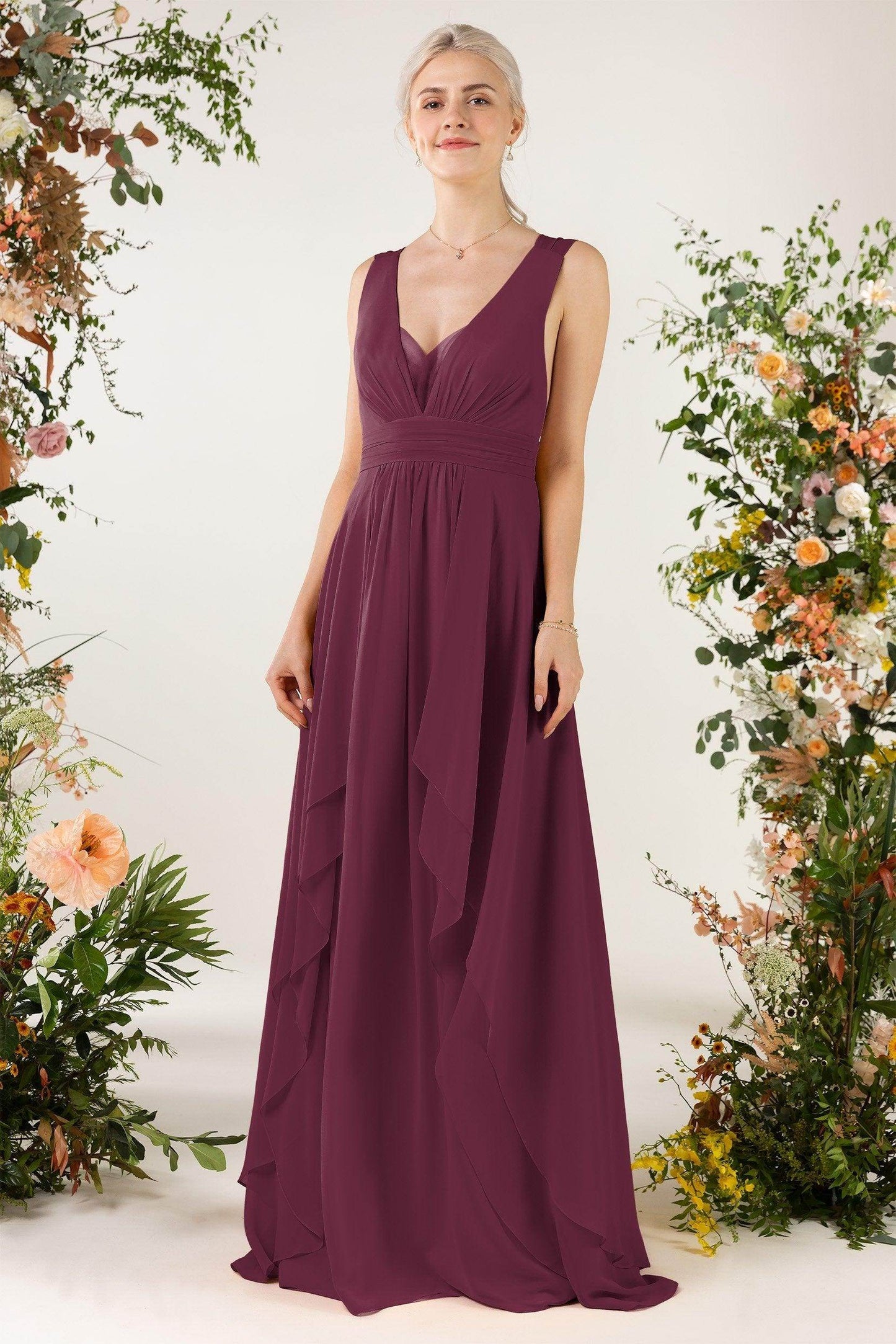 A-Line Sweep-Brush Train Chiffon Bridesmaid Dress CB0467 - COCOMELODY