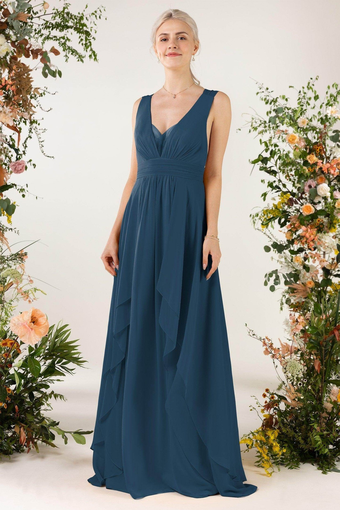 A-Line Sweep-Brush Train Chiffon Bridesmaid Dress CB0467 - COCOMELODY