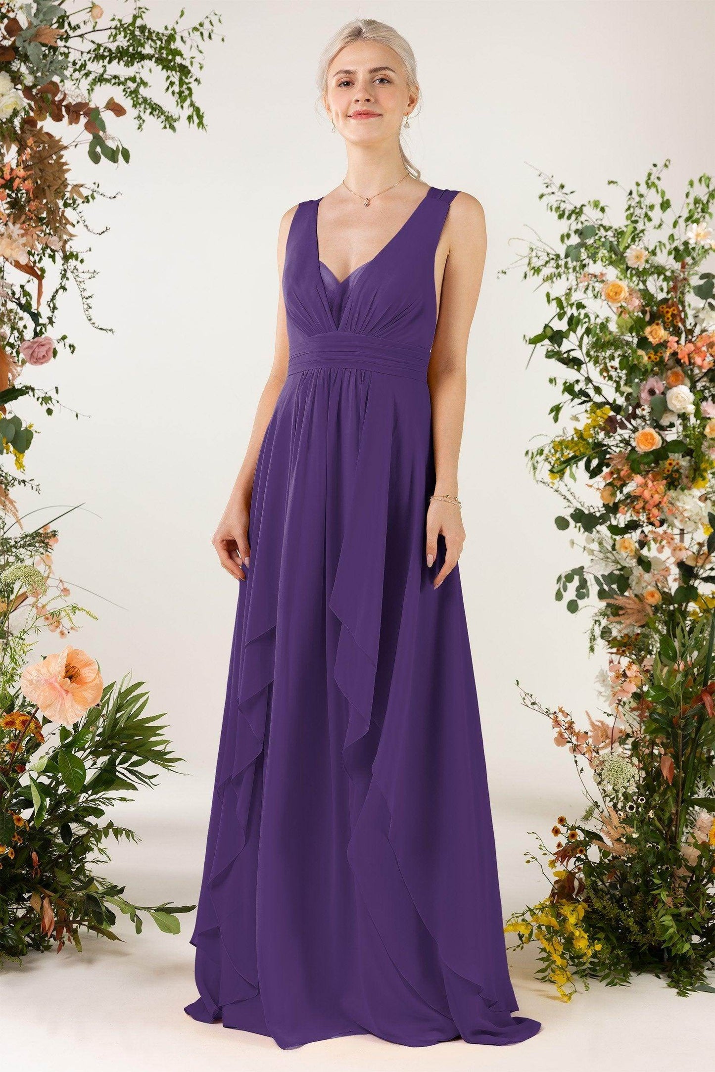 A-Line Sweep-Brush Train Chiffon Bridesmaid Dress CB0467 - COCOMELODY