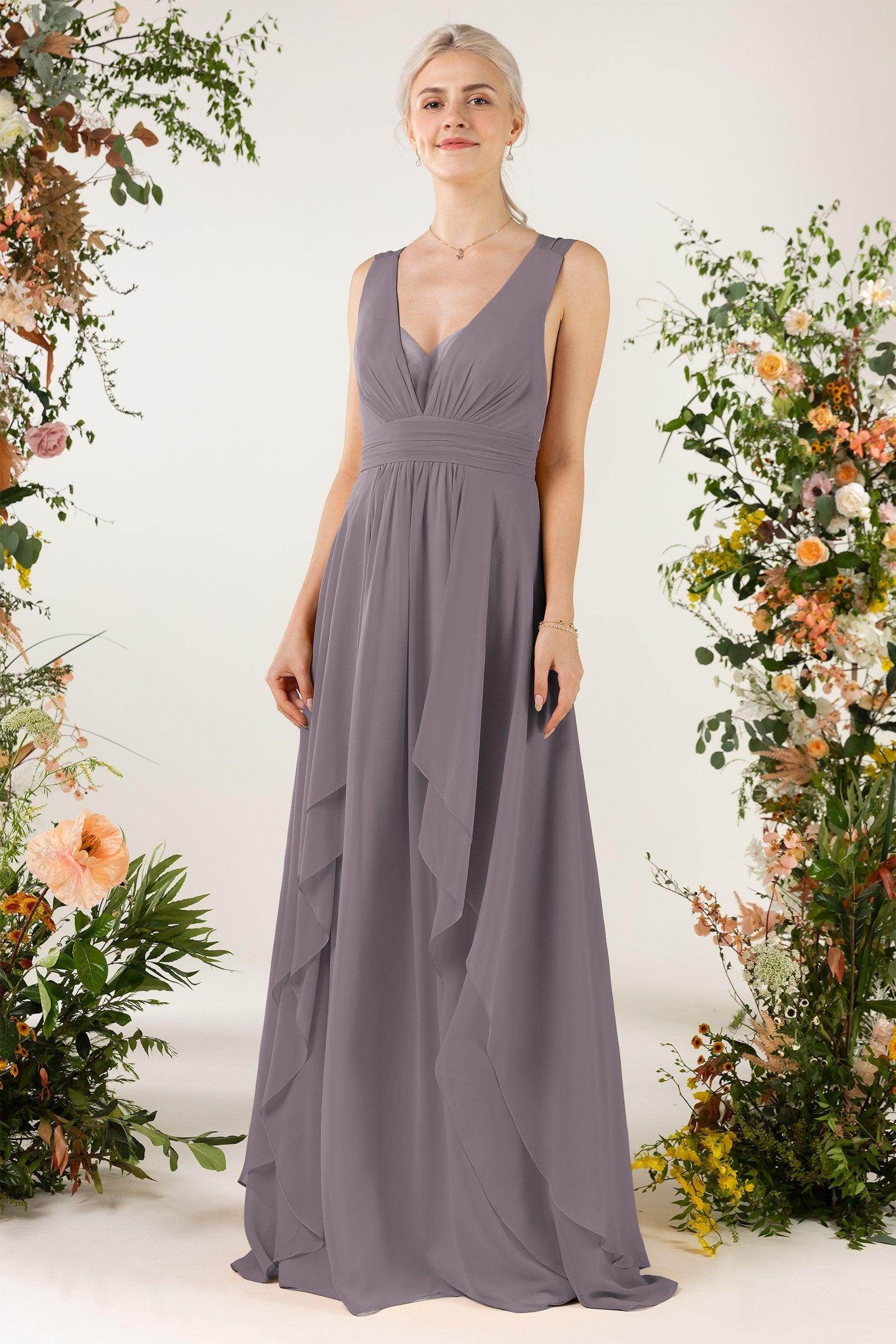 A-Line Sweep-Brush Train Chiffon Bridesmaid Dress CB0467 - COCOMELODY