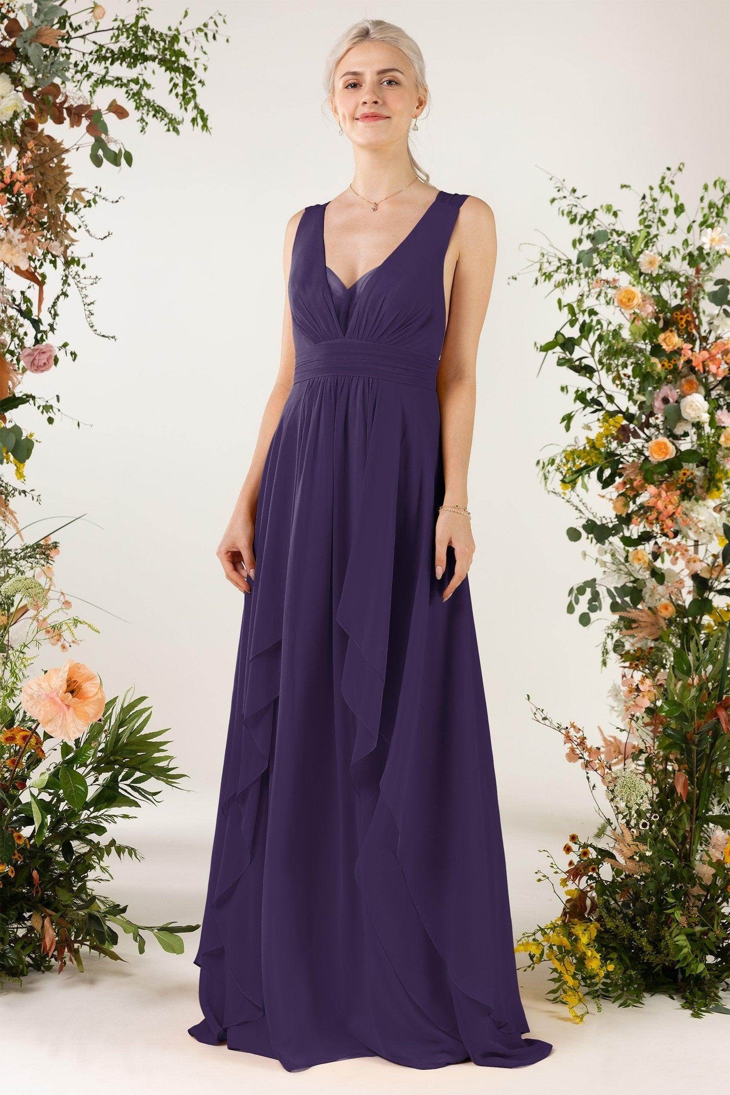 A-Line Sweep-Brush Train Chiffon Bridesmaid Dress CB0467 - COCOMELODY