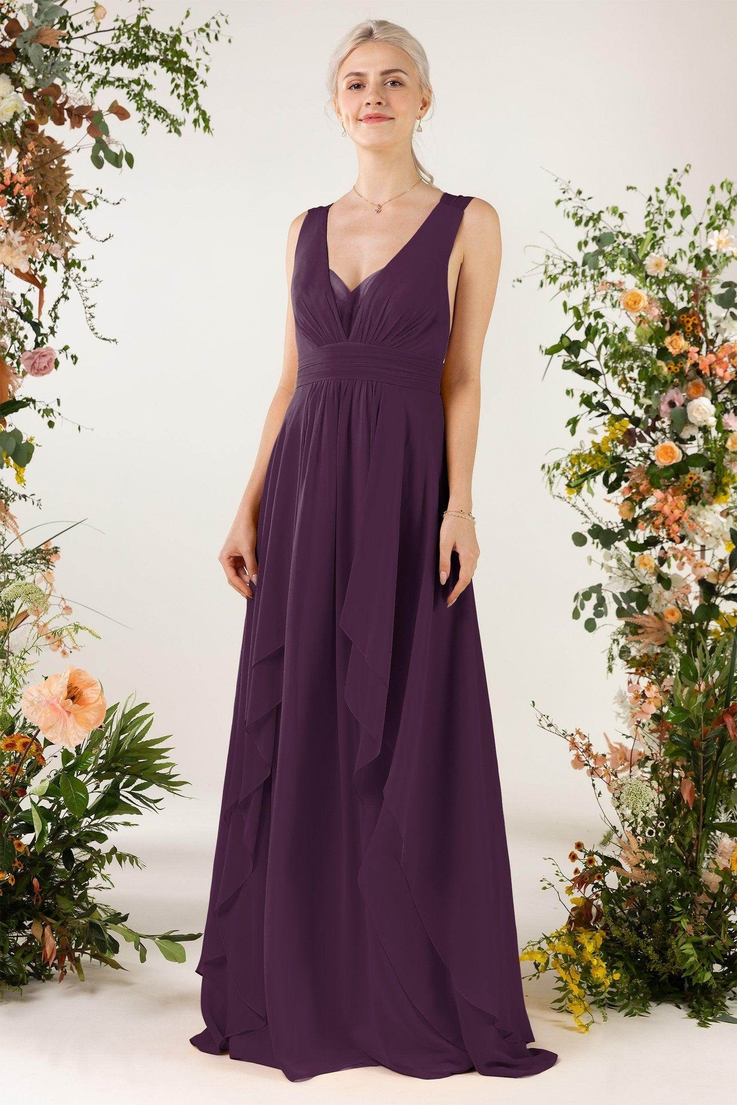 A-Line Sweep-Brush Train Chiffon Bridesmaid Dress CB0467 - COCOMELODY