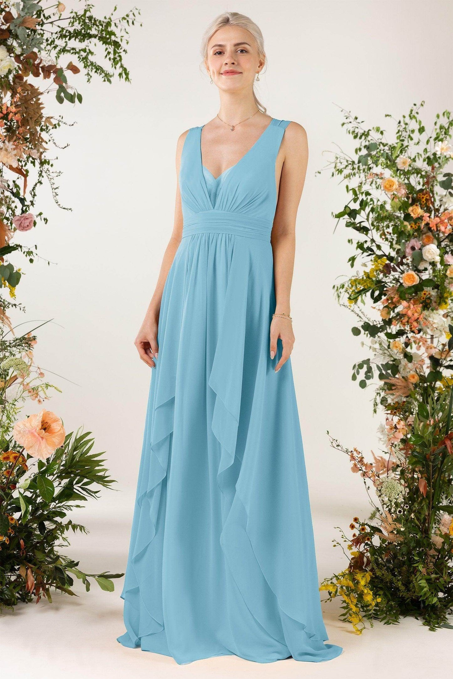 A-Line Sweep-Brush Train Chiffon Bridesmaid Dress CB0467 - COCOMELODY
