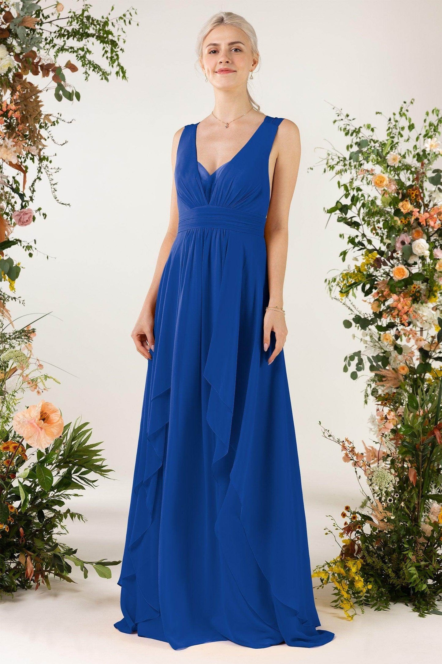 A-Line Sweep-Brush Train Chiffon Bridesmaid Dress CB0467 - COCOMELODY