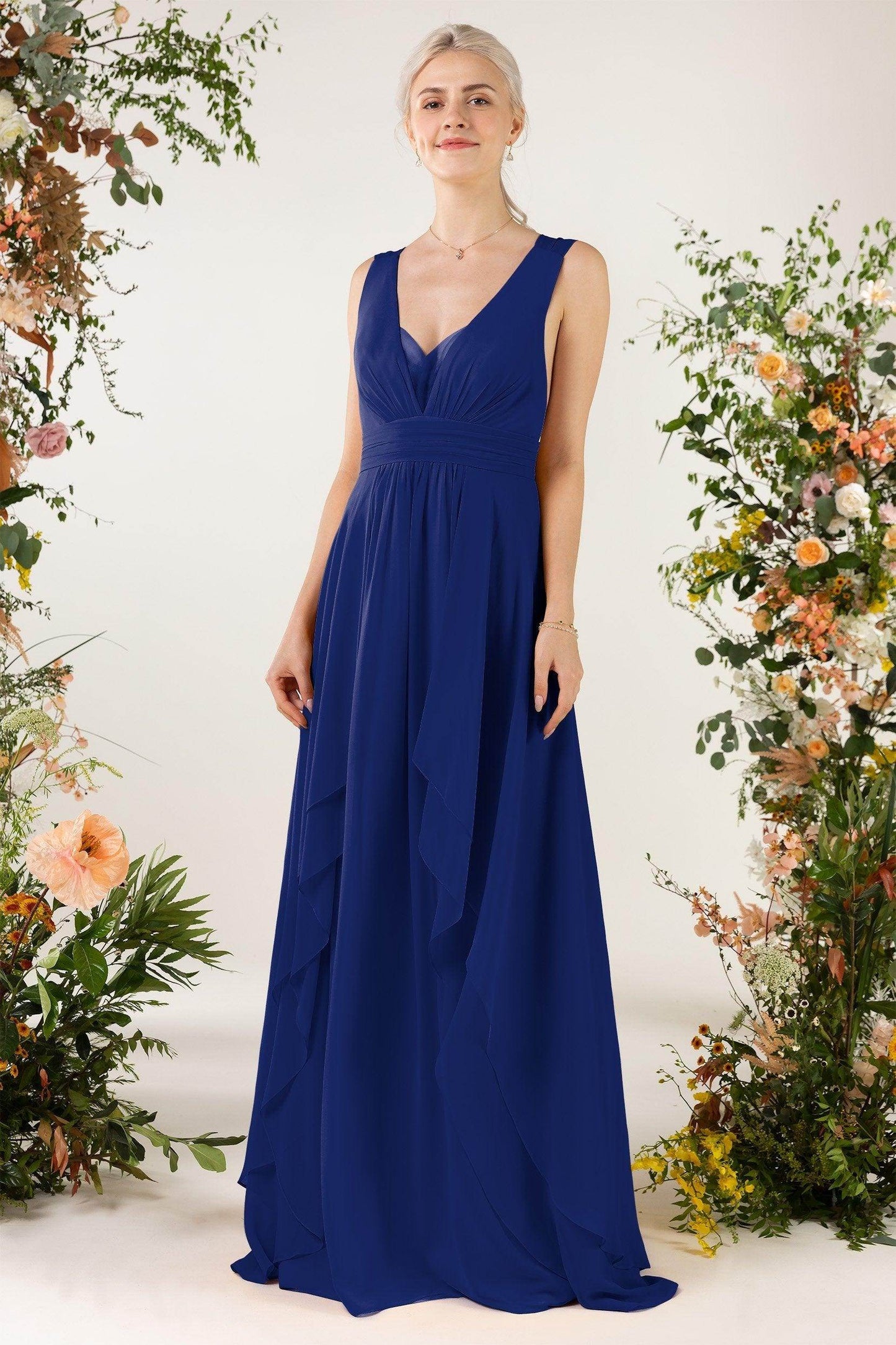 A-Line Sweep-Brush Train Chiffon Bridesmaid Dress CB0467 - COCOMELODY